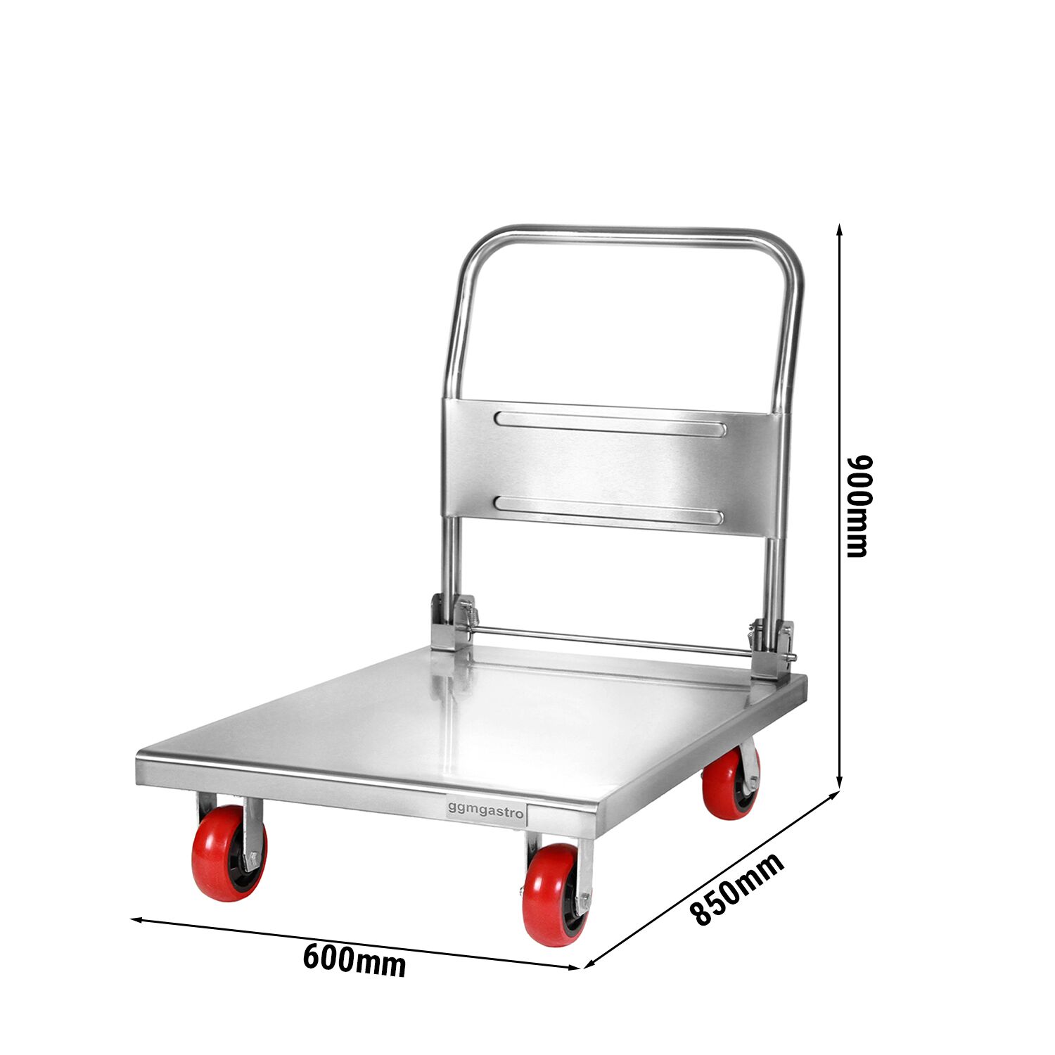 Chariot de transport - 600x850mm - avec 1 surface de rangement en acier inoxydable - avec poignée
