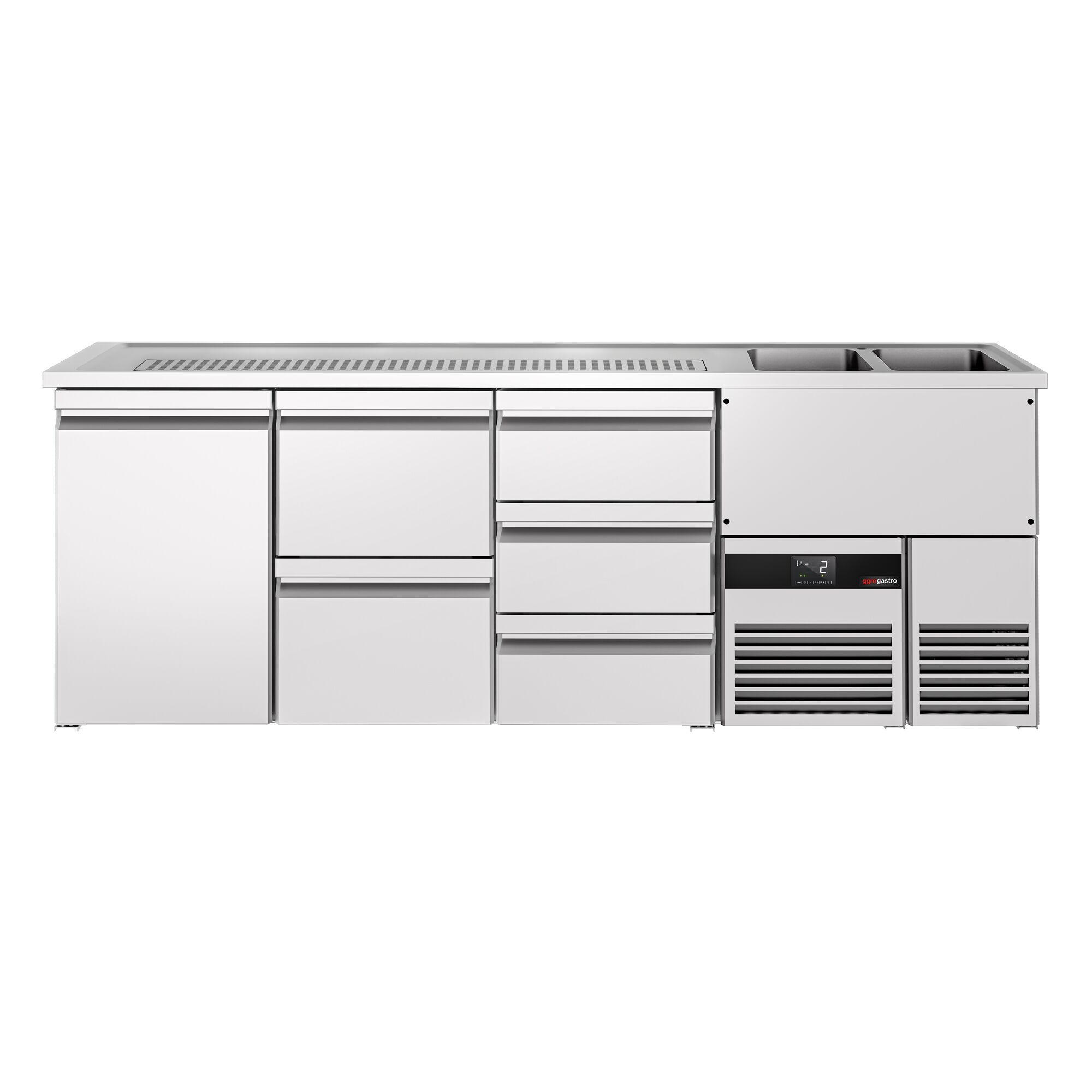 Comptoir de bar réfrigéré PREMIUM - 2500x700mm - 1 porte & 5 tiroirs