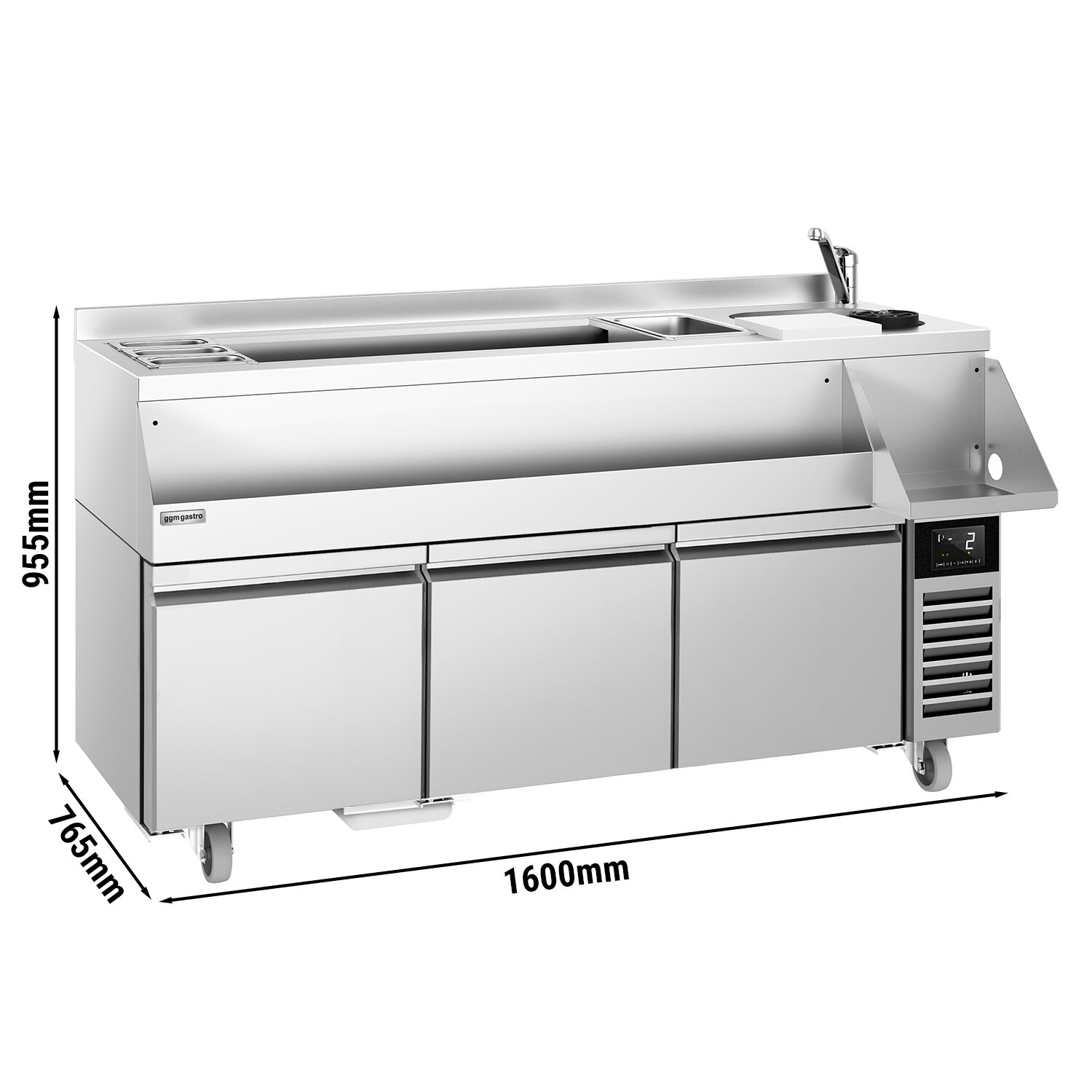 Barowy stół chłodniczy - 1600mm - 235L - 3 szuflada[y] - 230V