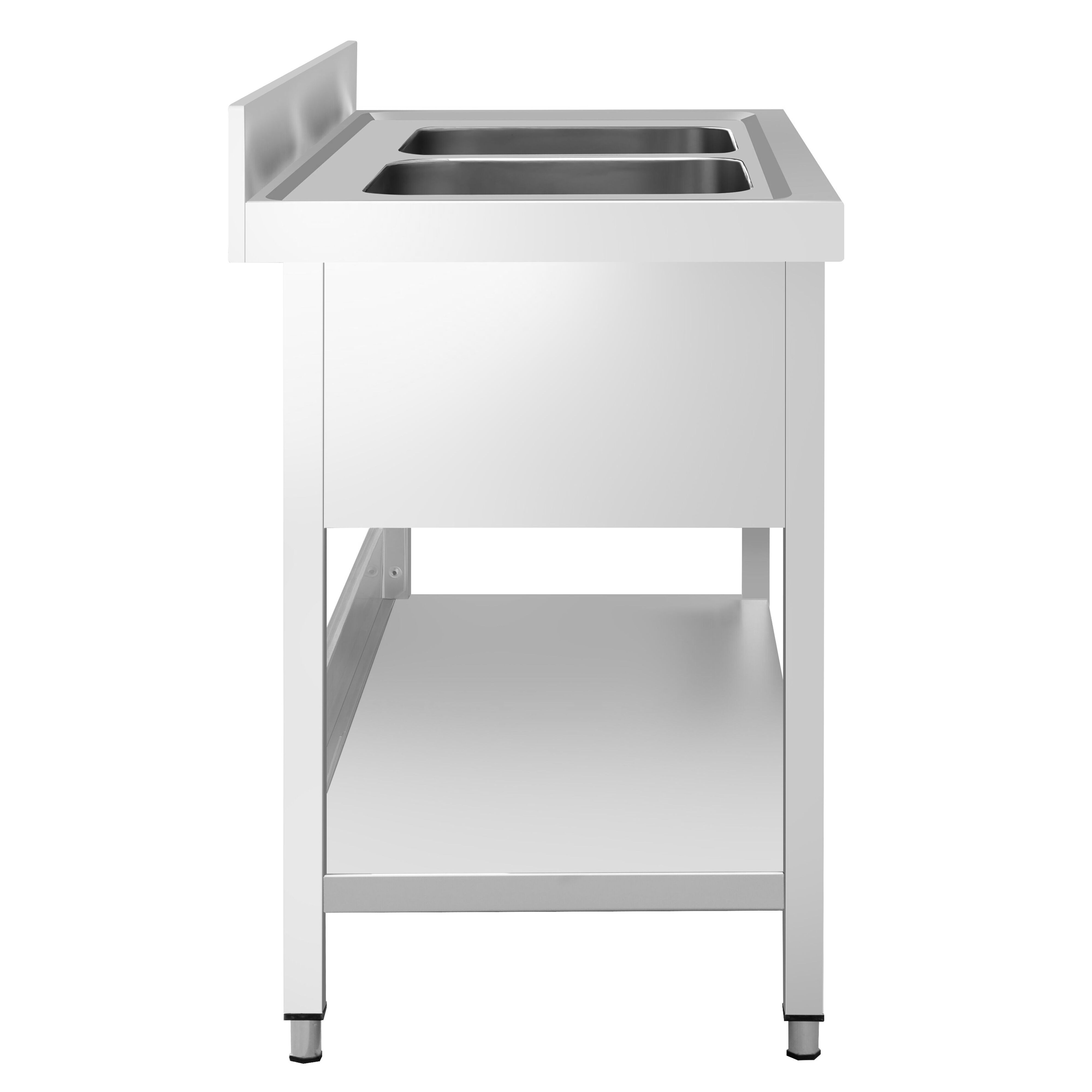 Plonge en inox PREMIUM - 1200x600mm - avec étagère basse - 2 bacs au centre