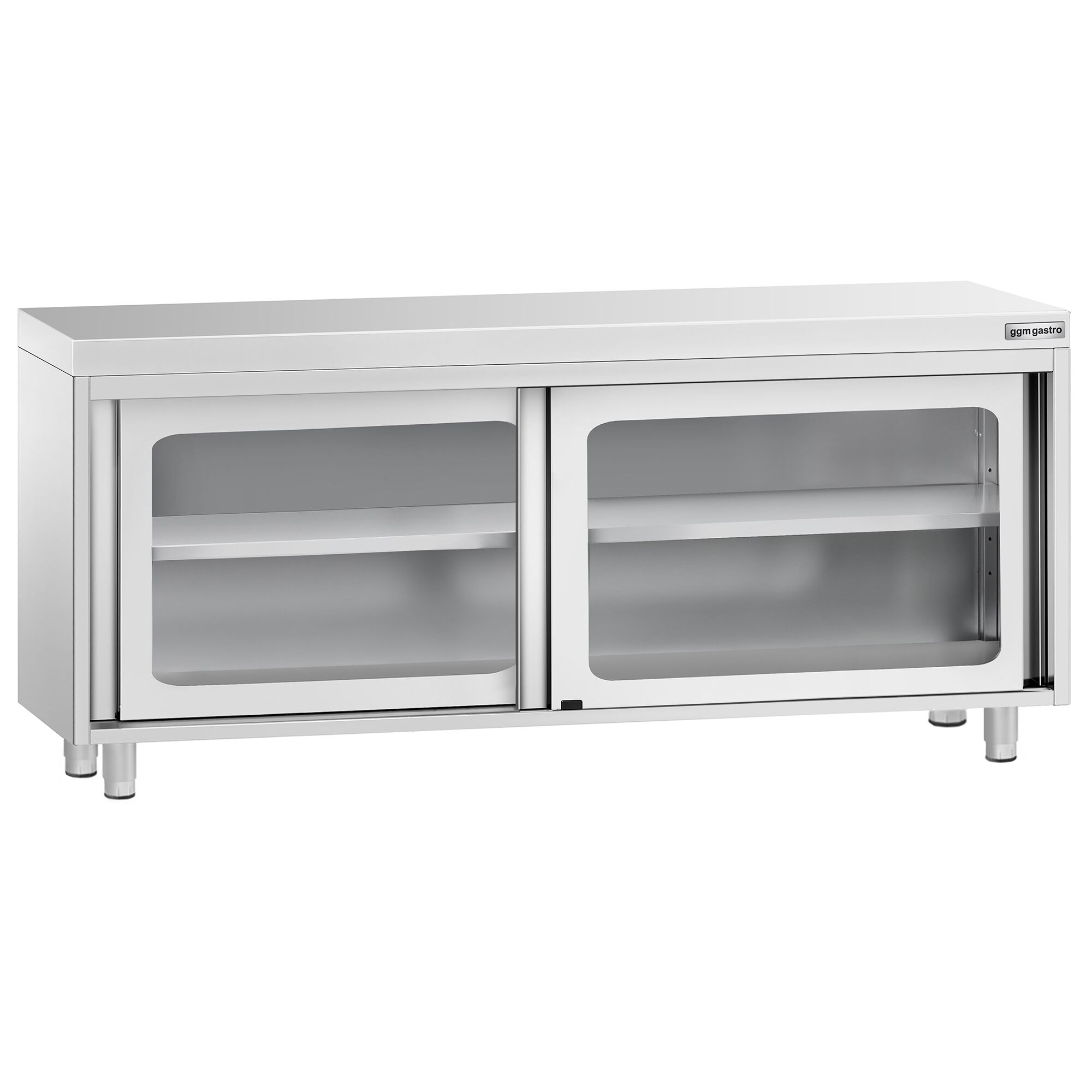 Table armoire en acier inoxydable PREMIUM - 1800x600mm - avec portes coulissantes vitrées et étagère basse