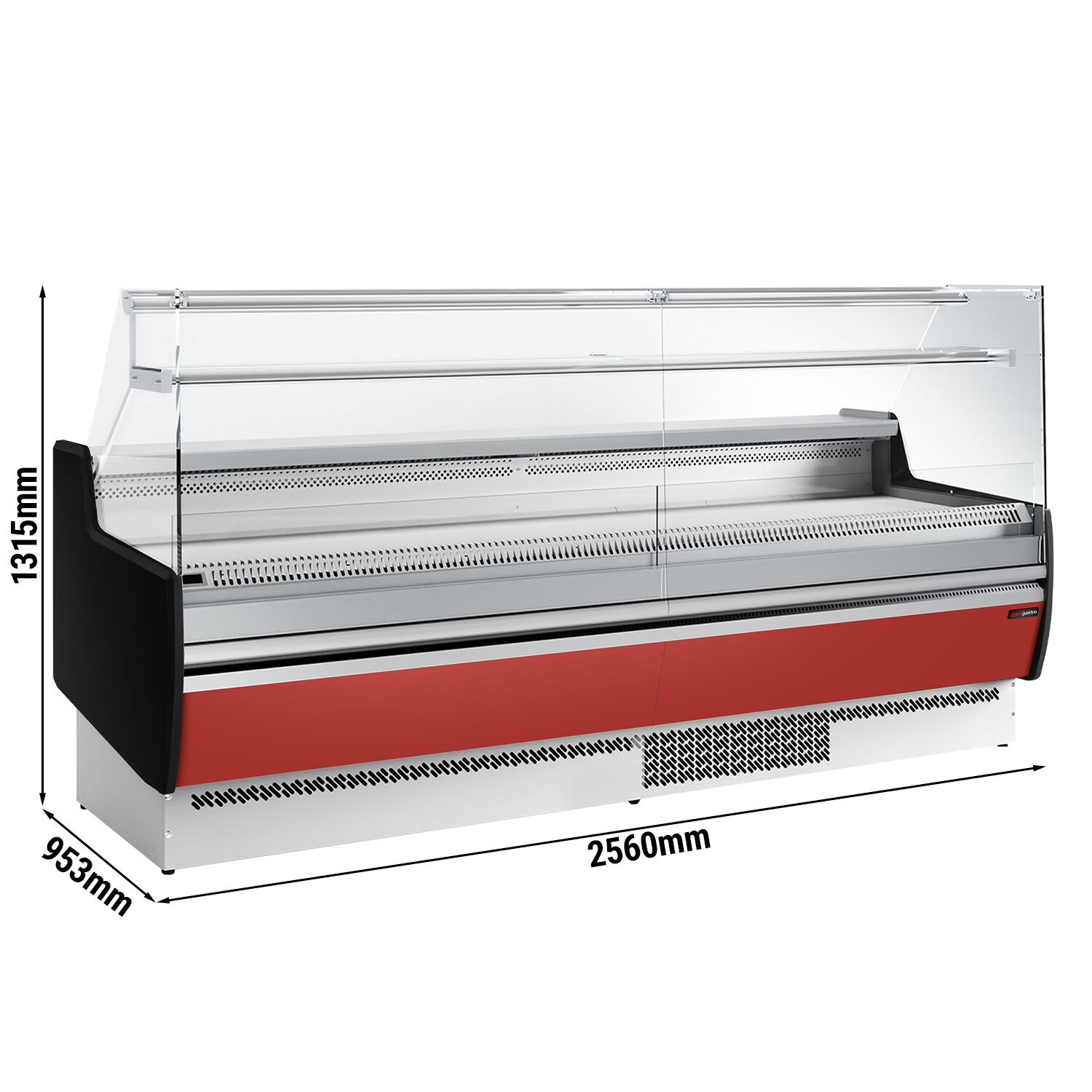 Serve Over Counter - 2560mm - with 4 doors - front panel red - capacity 282 litres