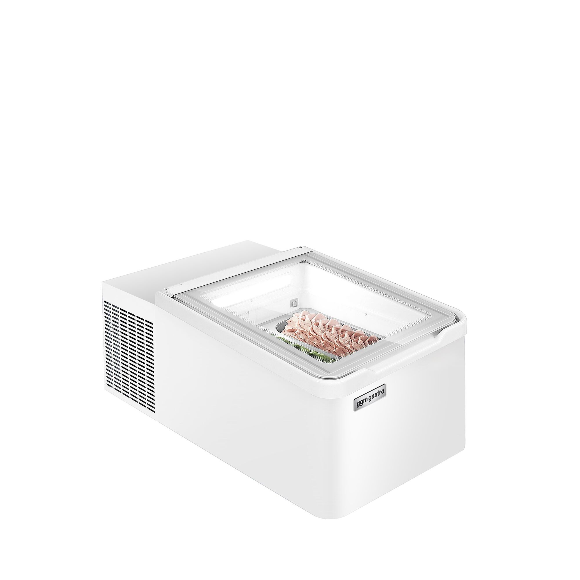 Vitrine à glaces à poser - 465mm - Froid statique - pour 2 bacs de 5 L - Blanc - Côté client