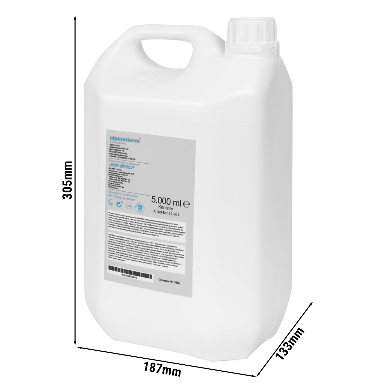 AIR-WOLF | Crème de protection solaire SPF 30 – 5000 ml – Bidon