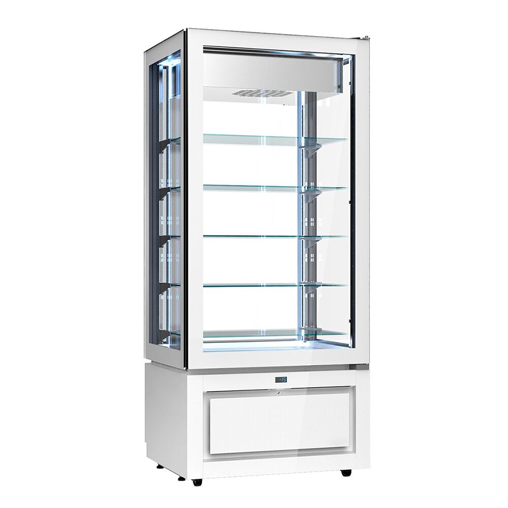 4-Sided Glass Display Freezer - 457L - 805mm - Double glazing - square - with 5 glass shelves - 1 glass door front - White