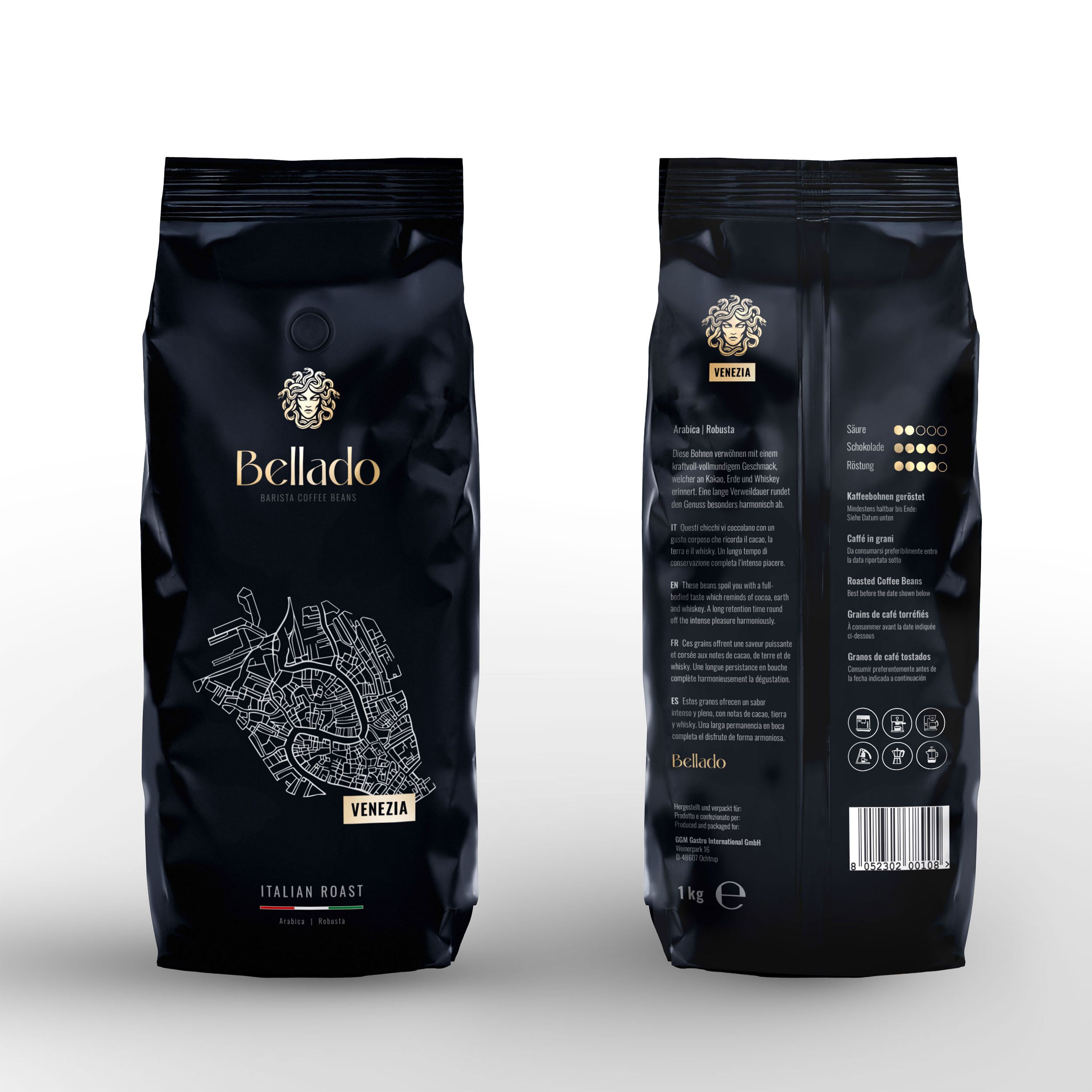 BELLADO | Ziarna kawy „Monsoon” - (24 szt.) 1kg - 60% Arabica, 40% Robusta