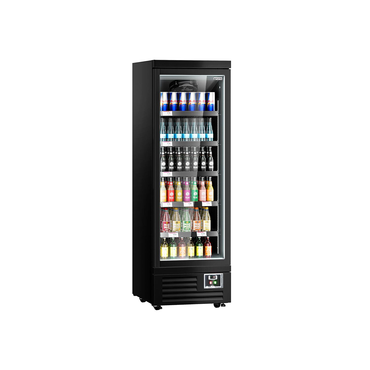Vitrine murale réfrigérée - 630mm - 443L - avec 1 porte battante vitrée & 5 étagères - arrière fermé - Noir