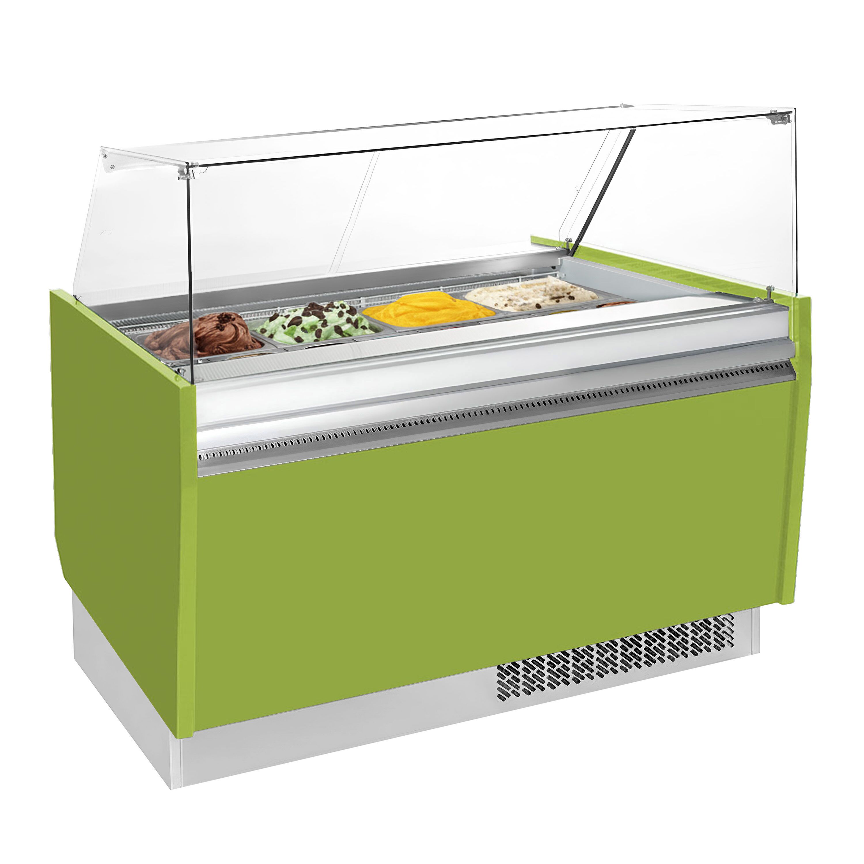 Vitrine à glace LIAM – 1560 mm – refroidissement statique – pour 13+13 bacs à glace de 5 litres – Vert clair