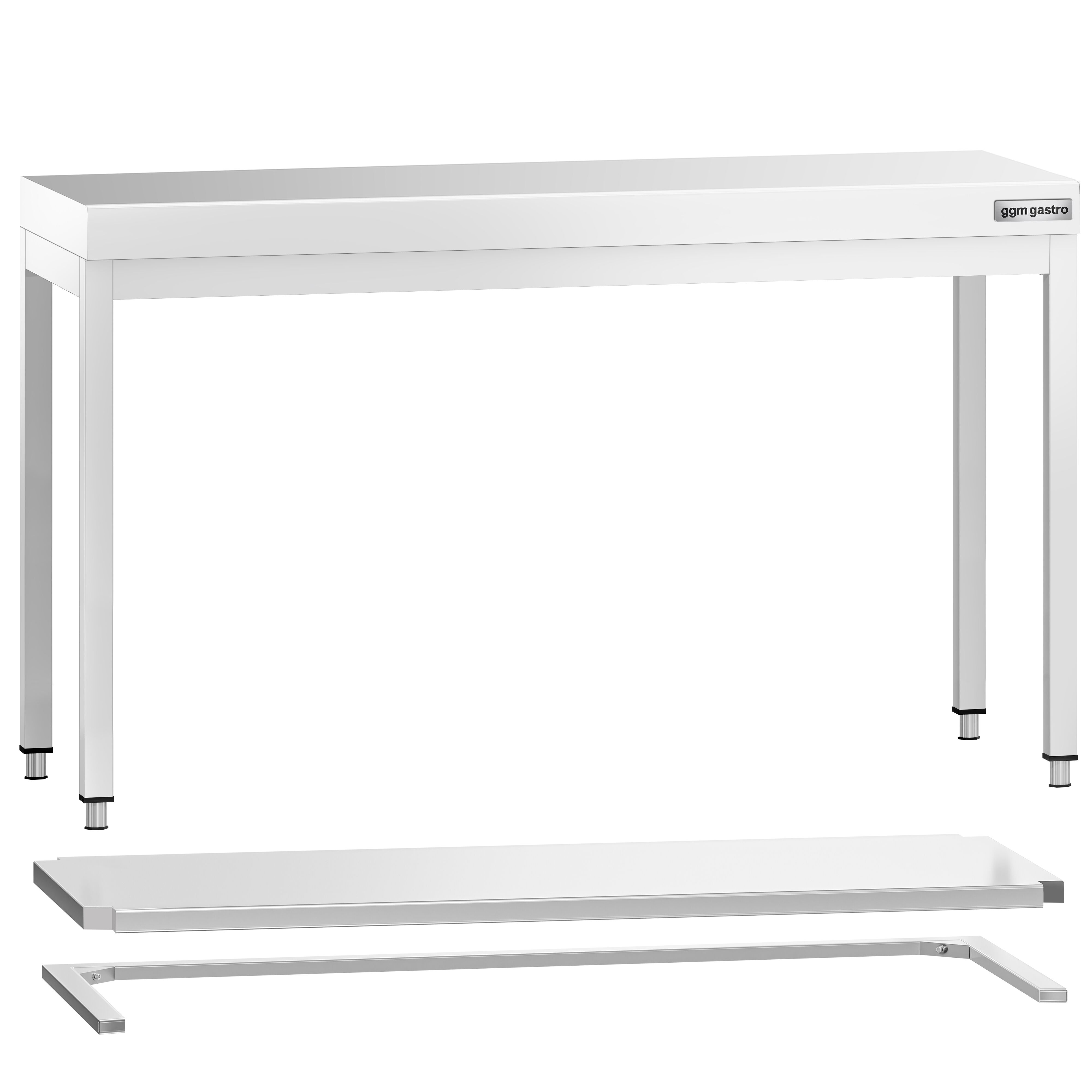 Table de travail inox PREMIUM - 1400 x 700 mm - avec tablette inférieure & Renforts
