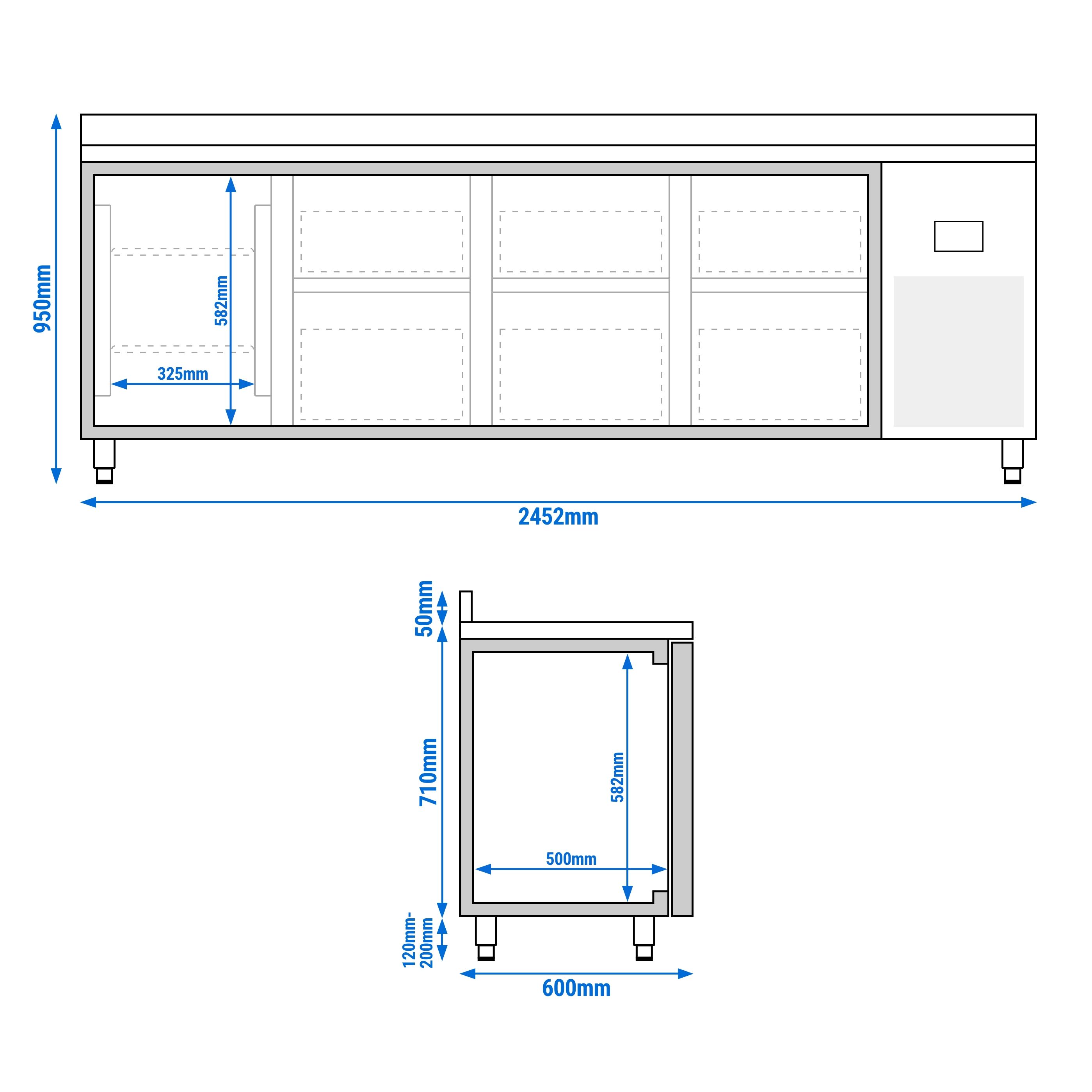 Table réfrigérée Premium PLUS - 2452 x 600 mm - avec 1 porte - 6 tiroirs - avec dosseret