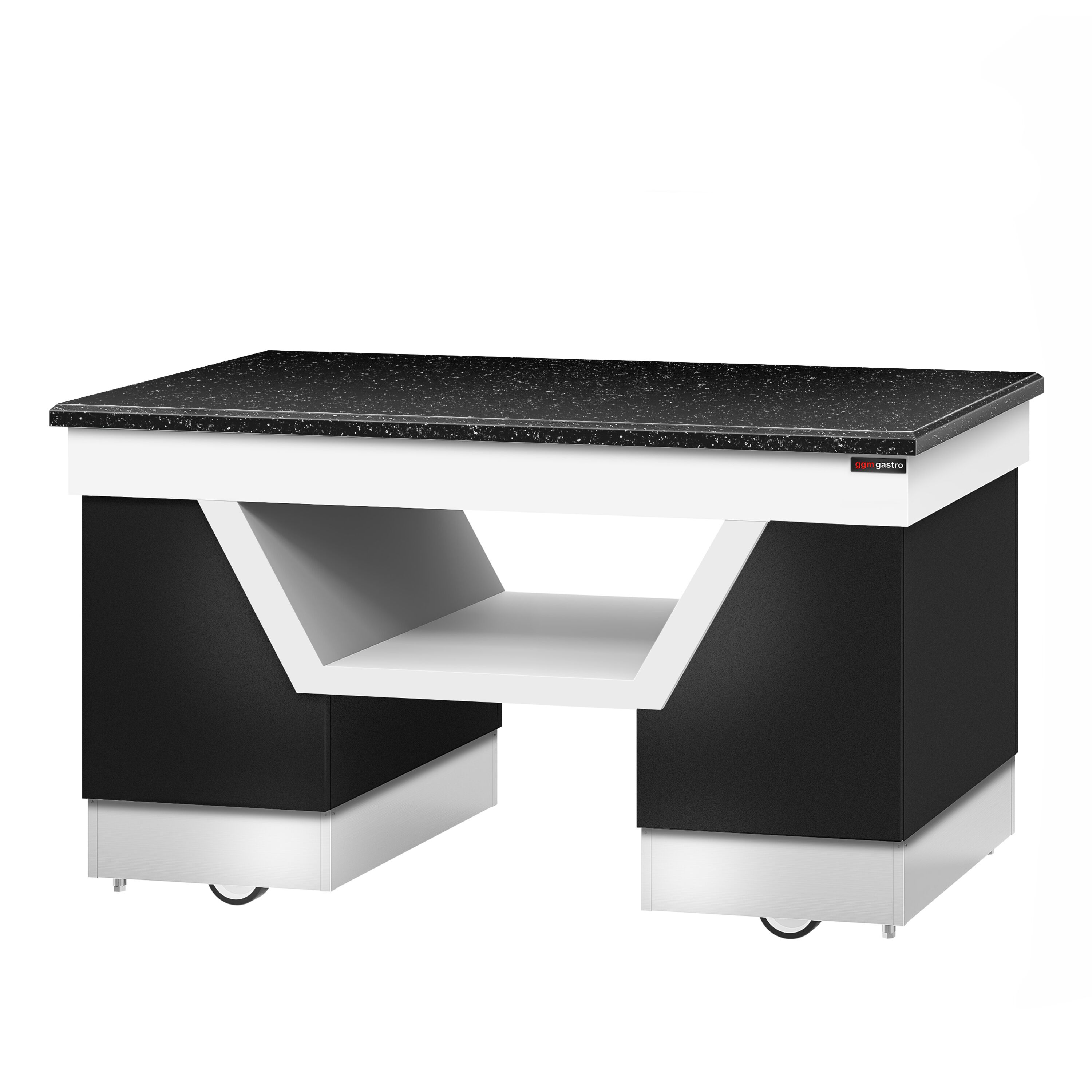Commercial Ambient Prep Counter – Black Granite Top - 4 Soft-Close Doors - 1600×800mm - On Castors