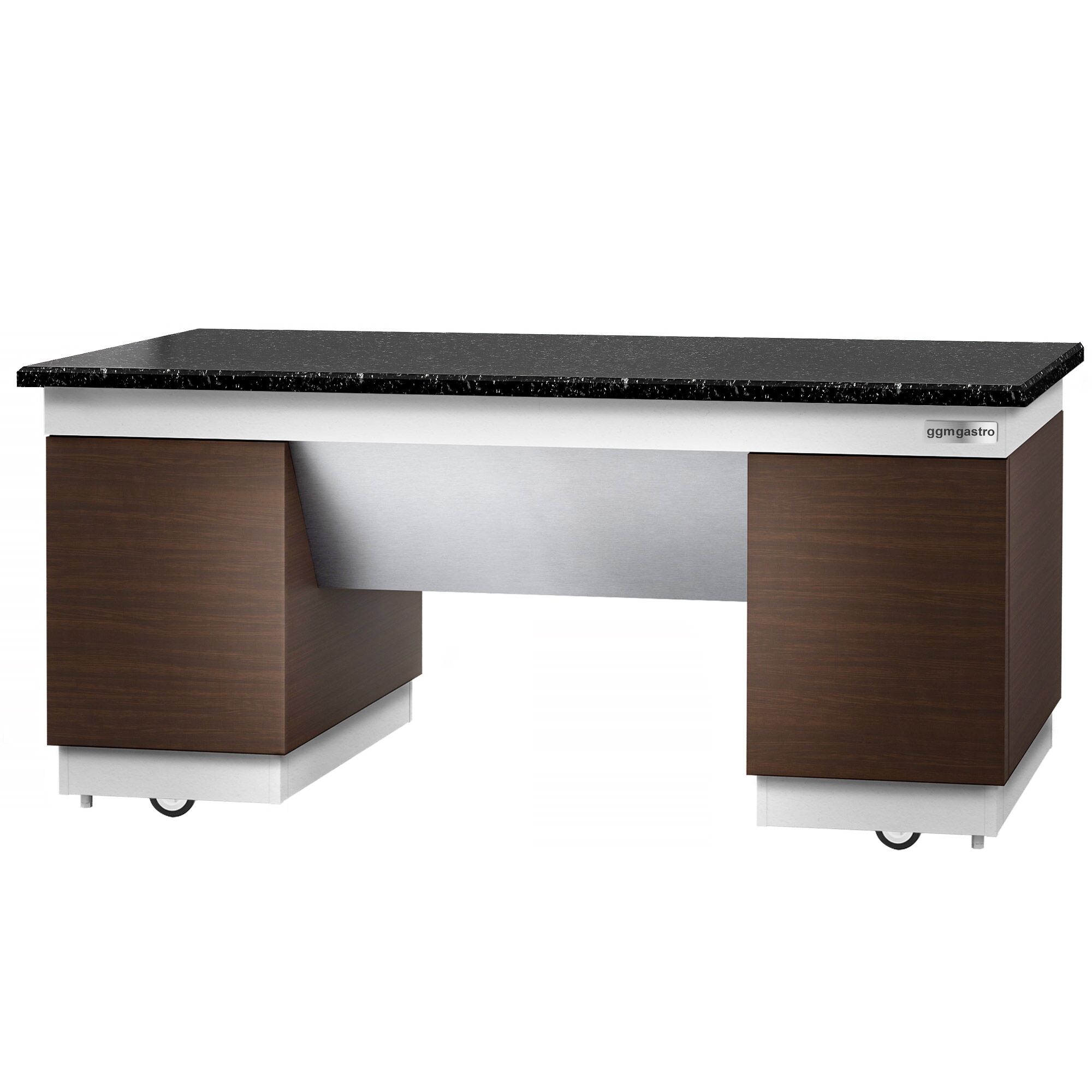 Elemento neutro | Piano di lavoro in granito - 2000x800x900mm | spessore piano:20mm - nero | con ruote | 4 porte Soft-Close | mobile | ungekühlt