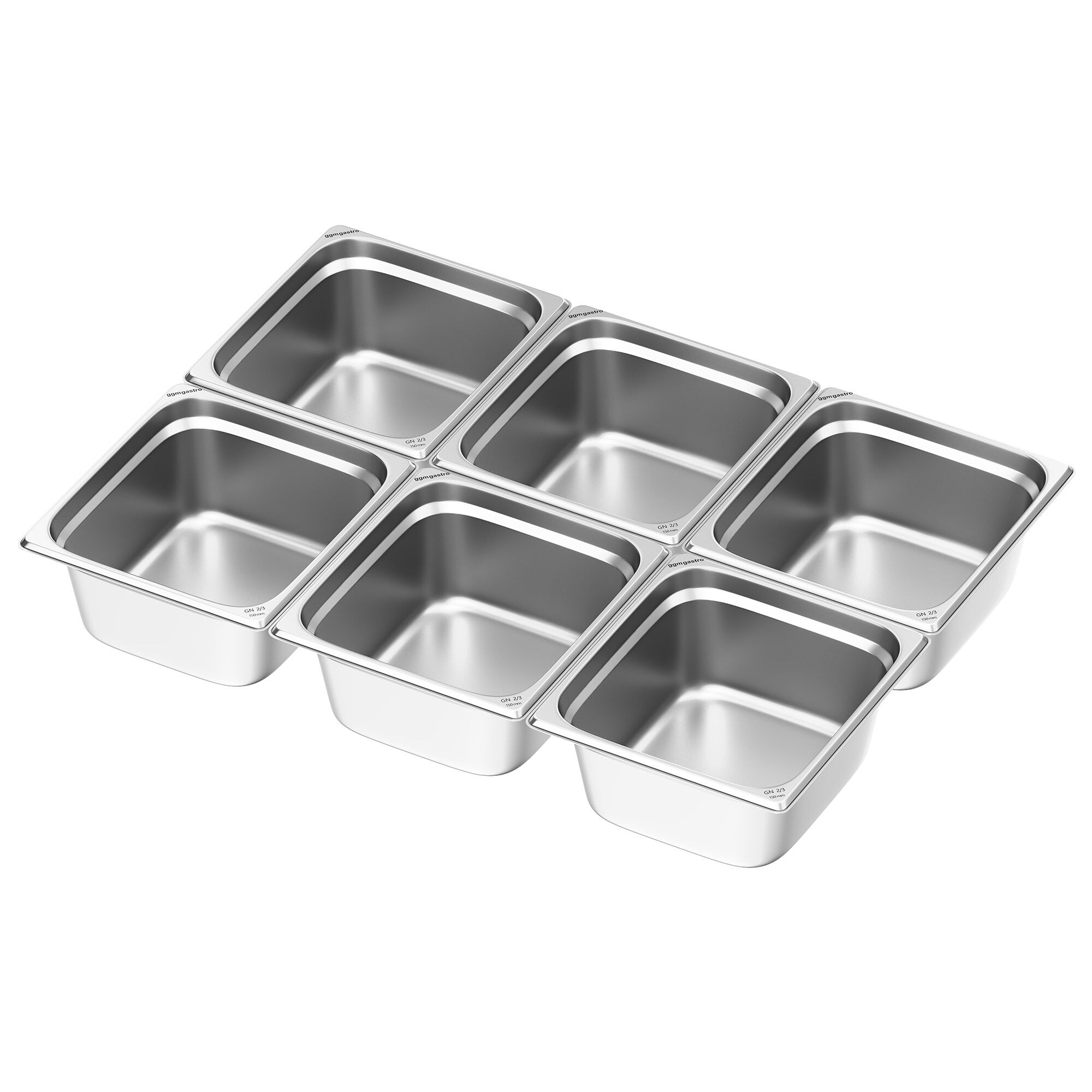 (6 pièces) Récipients en acier inoxydable GN 2/3 - Hauteur : 150mm