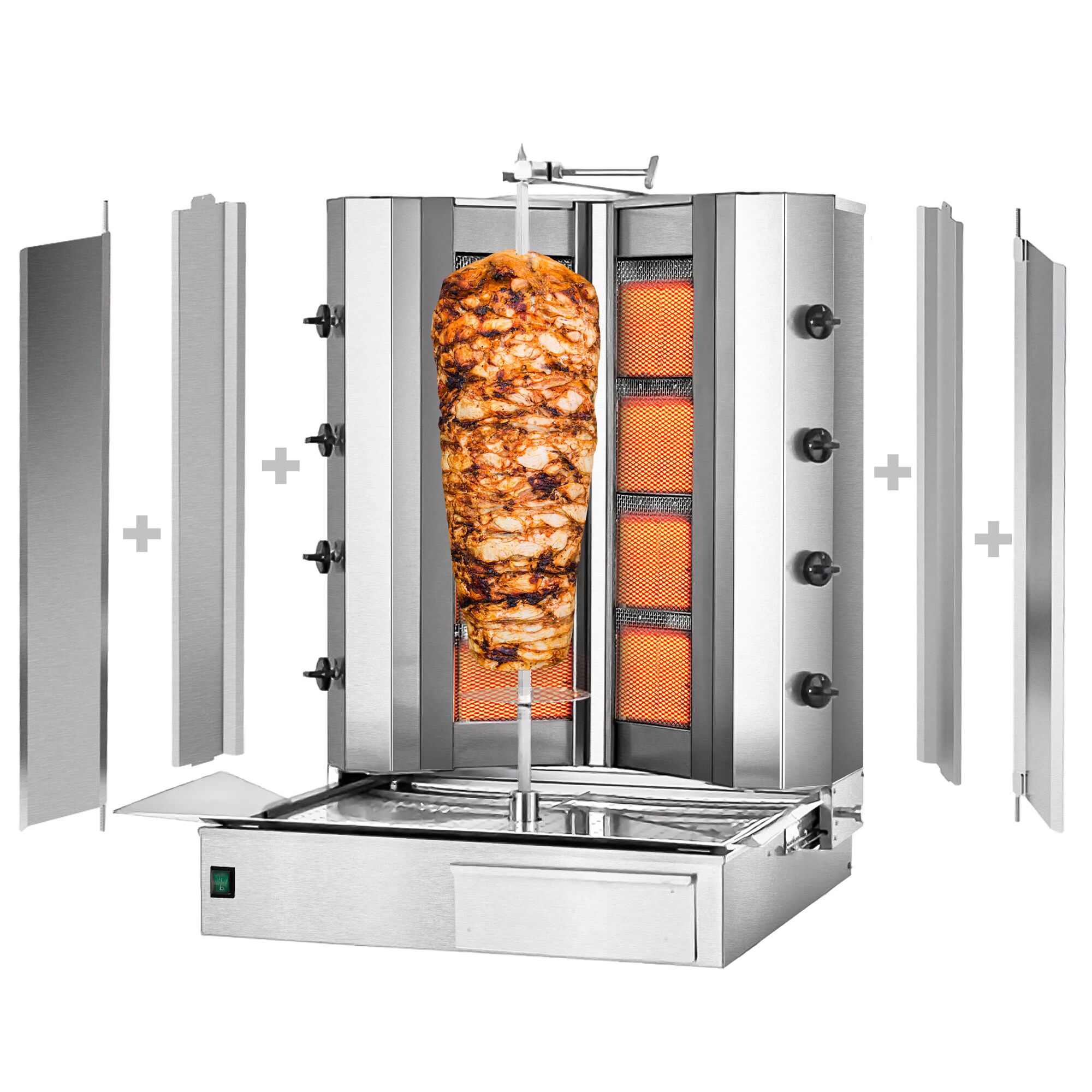 Gas Doner Kebab Grill (Shawarma/Gyros) - 8 Burner - up to 100kg - 32.5kW - incl. 2 splash guards & 2 double doors