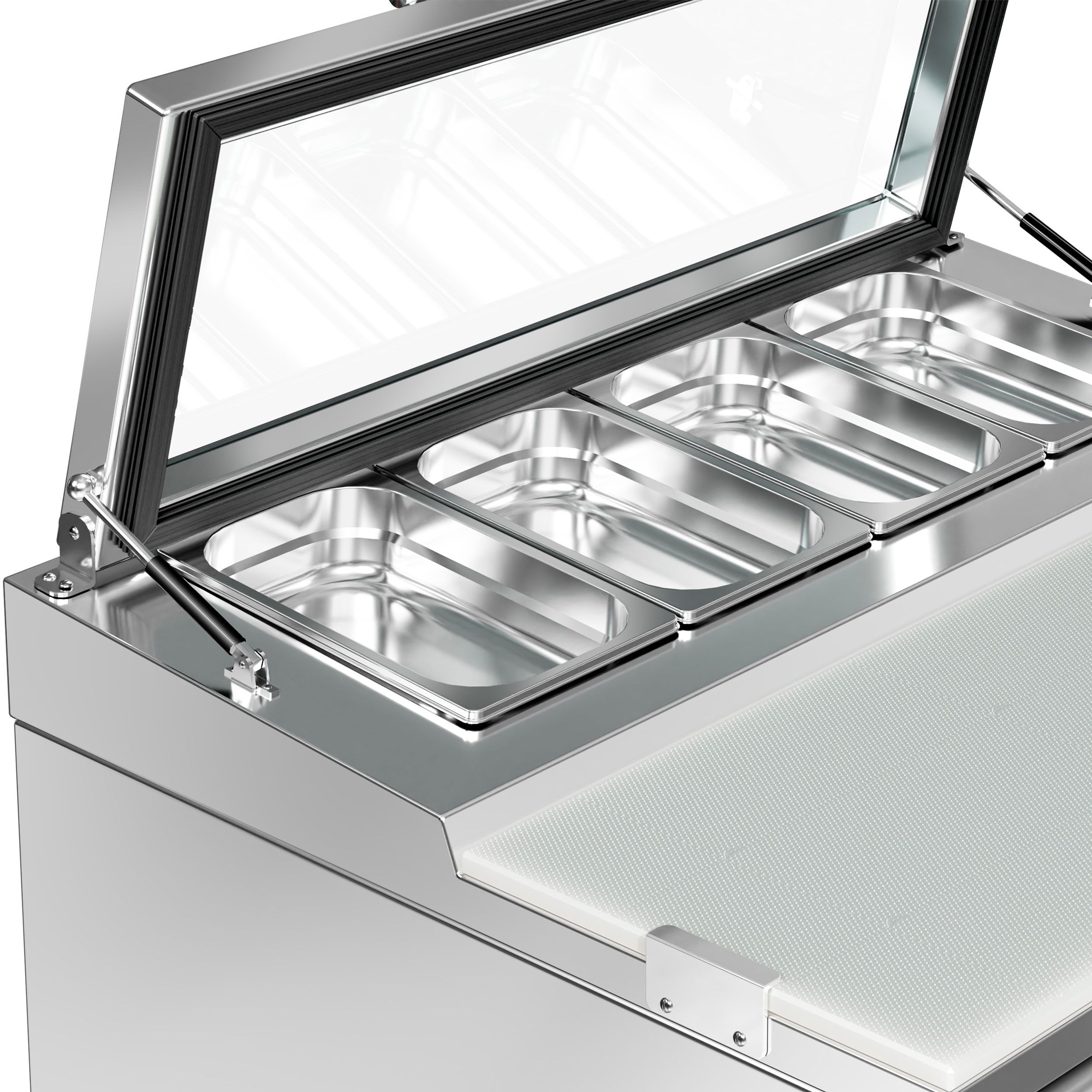 Saladette réfrigérée PREMIUM - 900mm - 159L - 2 portes vitrées - avec découpe pour 4x GN 1/3 & Couvercle verre