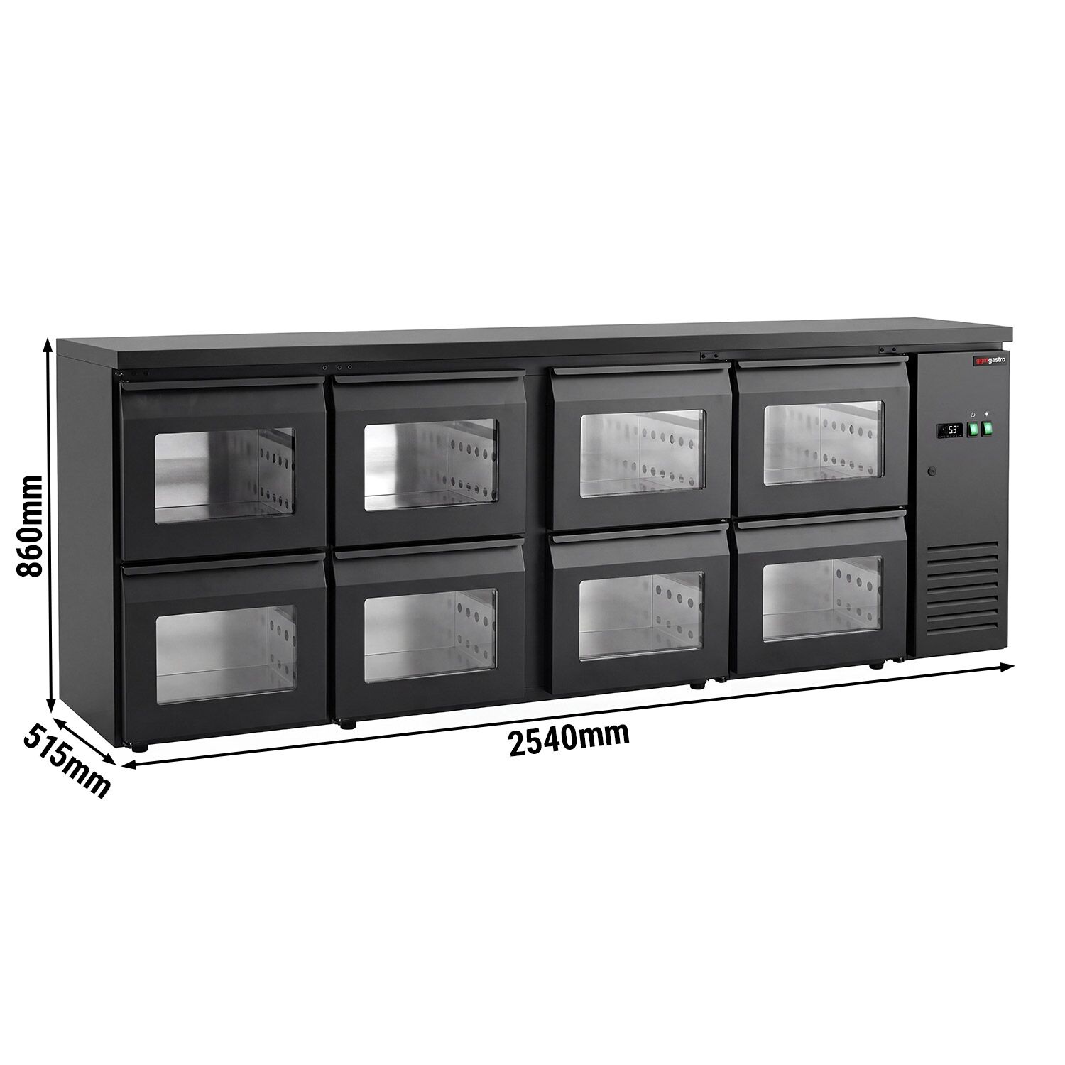 Commercial Back Bar Cooler ECO – 2540 mm – with 8 Glass Drawers – with RGB LED Lighting