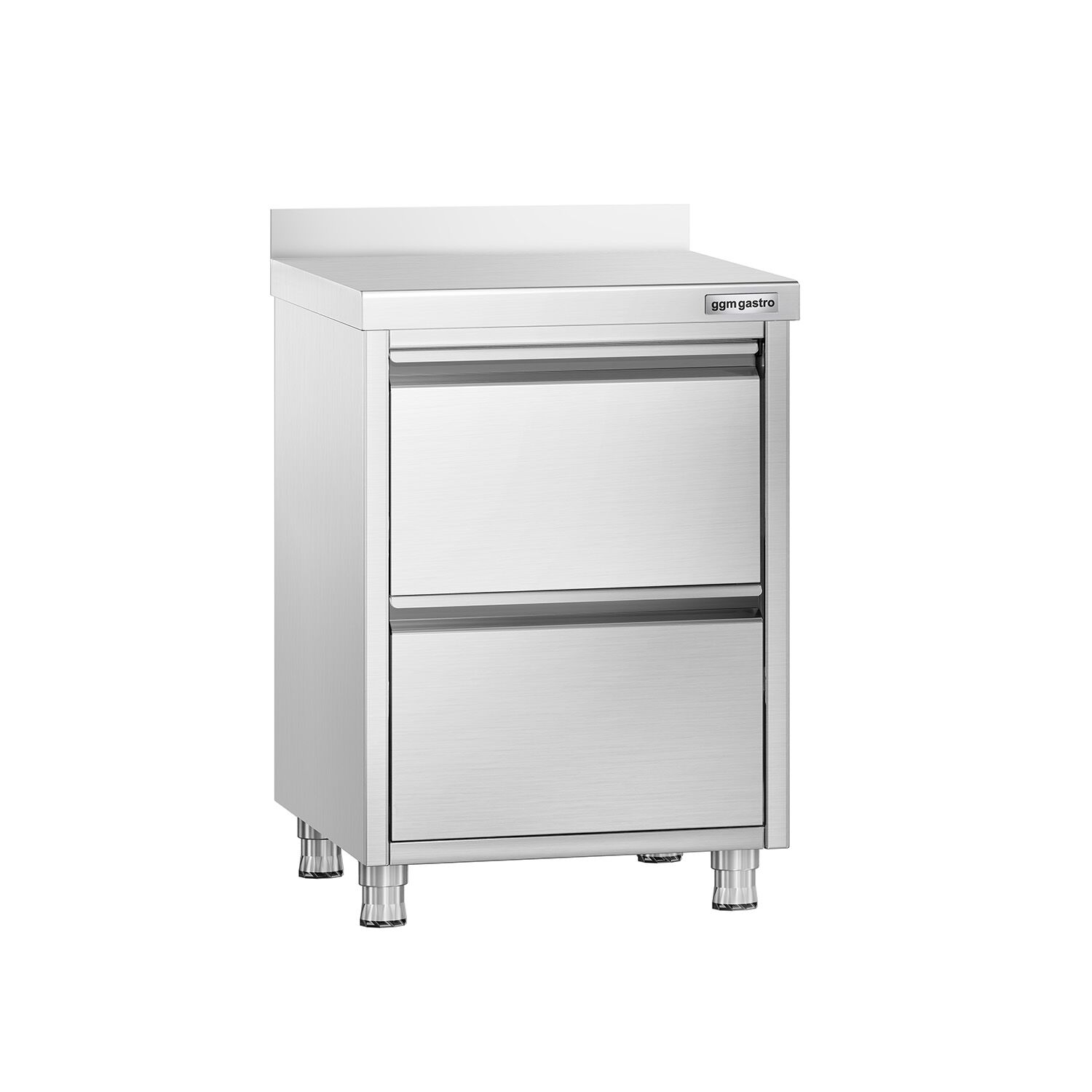 Meuble bas à tiroirs PREMIUM - Acier inoxydable - Professionnel - avec 2 tiroirs & dosseret 100mm - 500x600mm