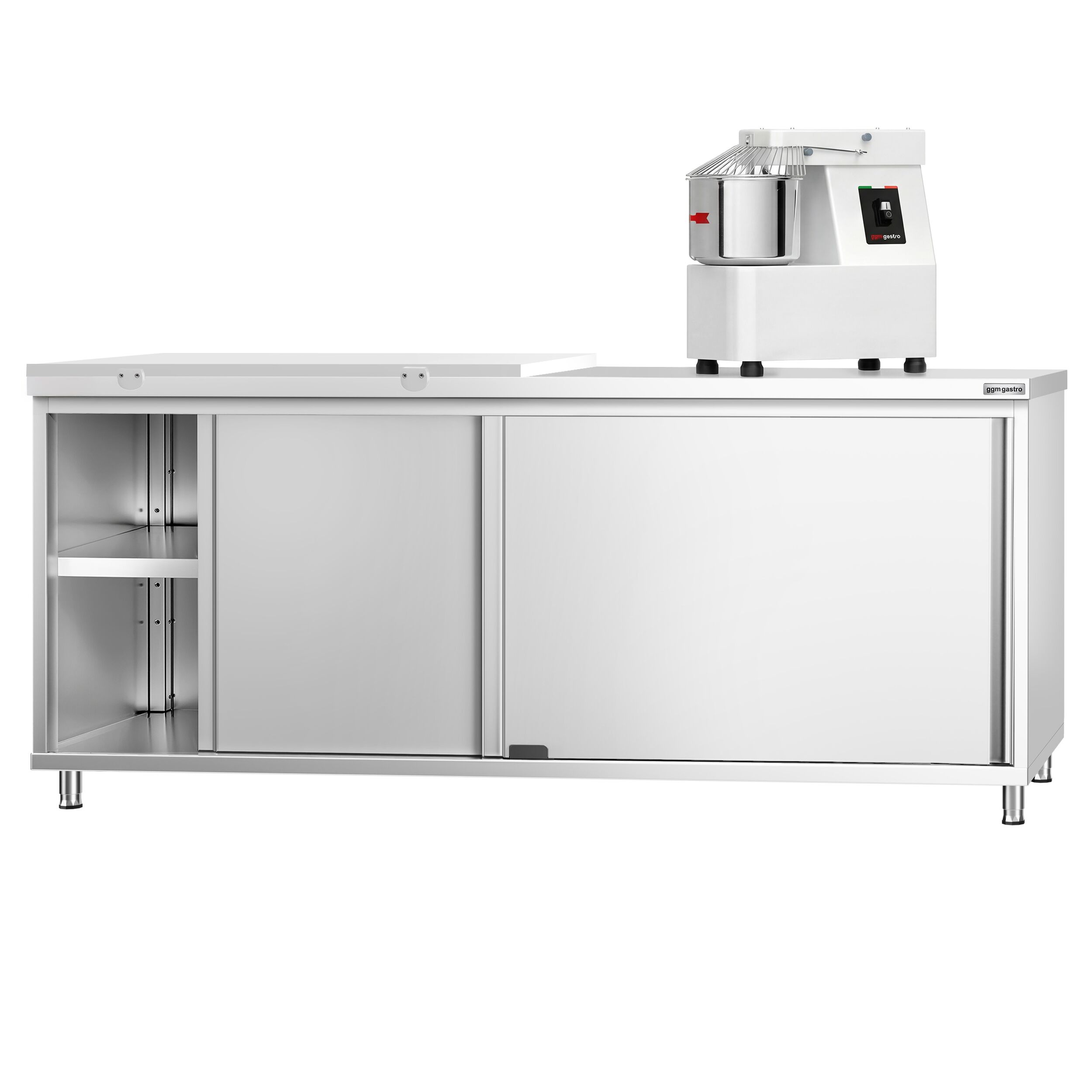 Armoire de travail en inox  PREMIUM - 2000x800 mm - avec porte coulissante, planche à découper blanche incluse     