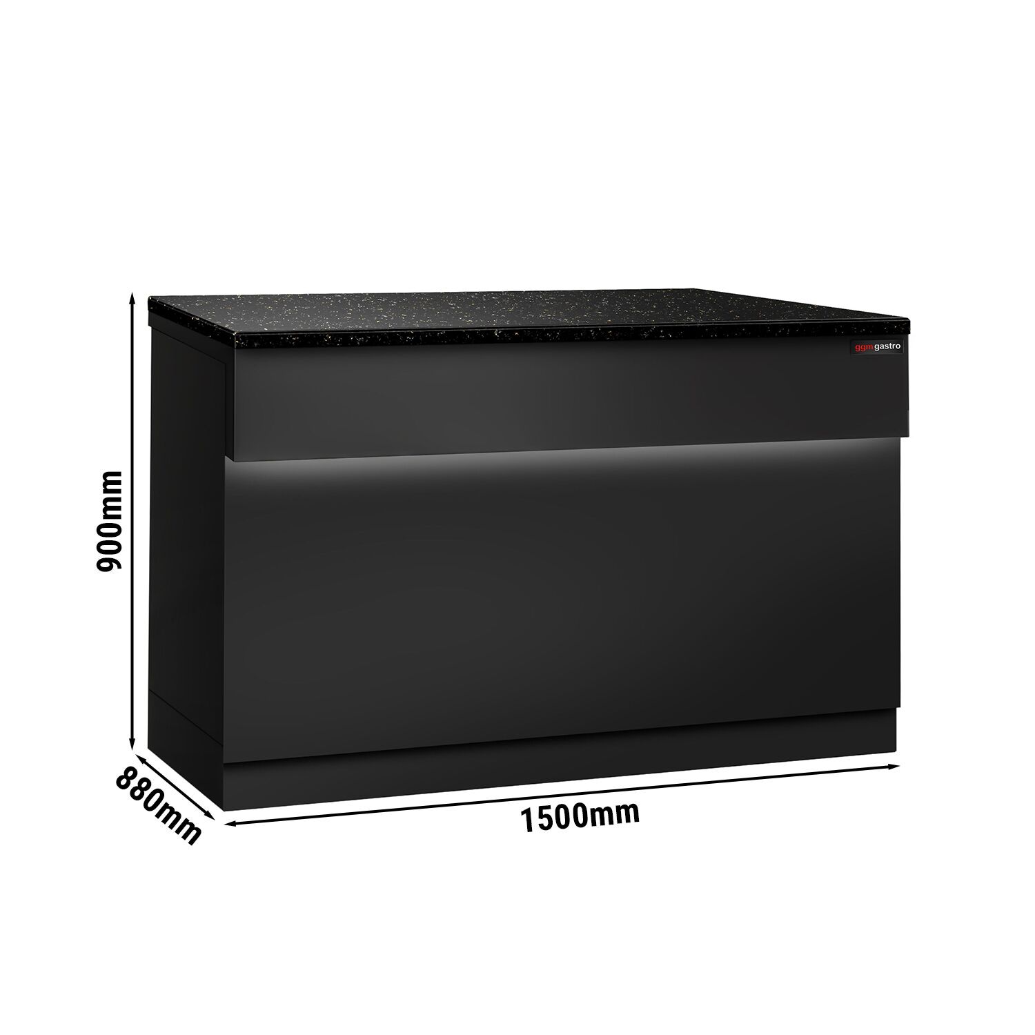 Table de caisse TORONTO – 1500 mm – façade Noire – plan de travail en granit Noir