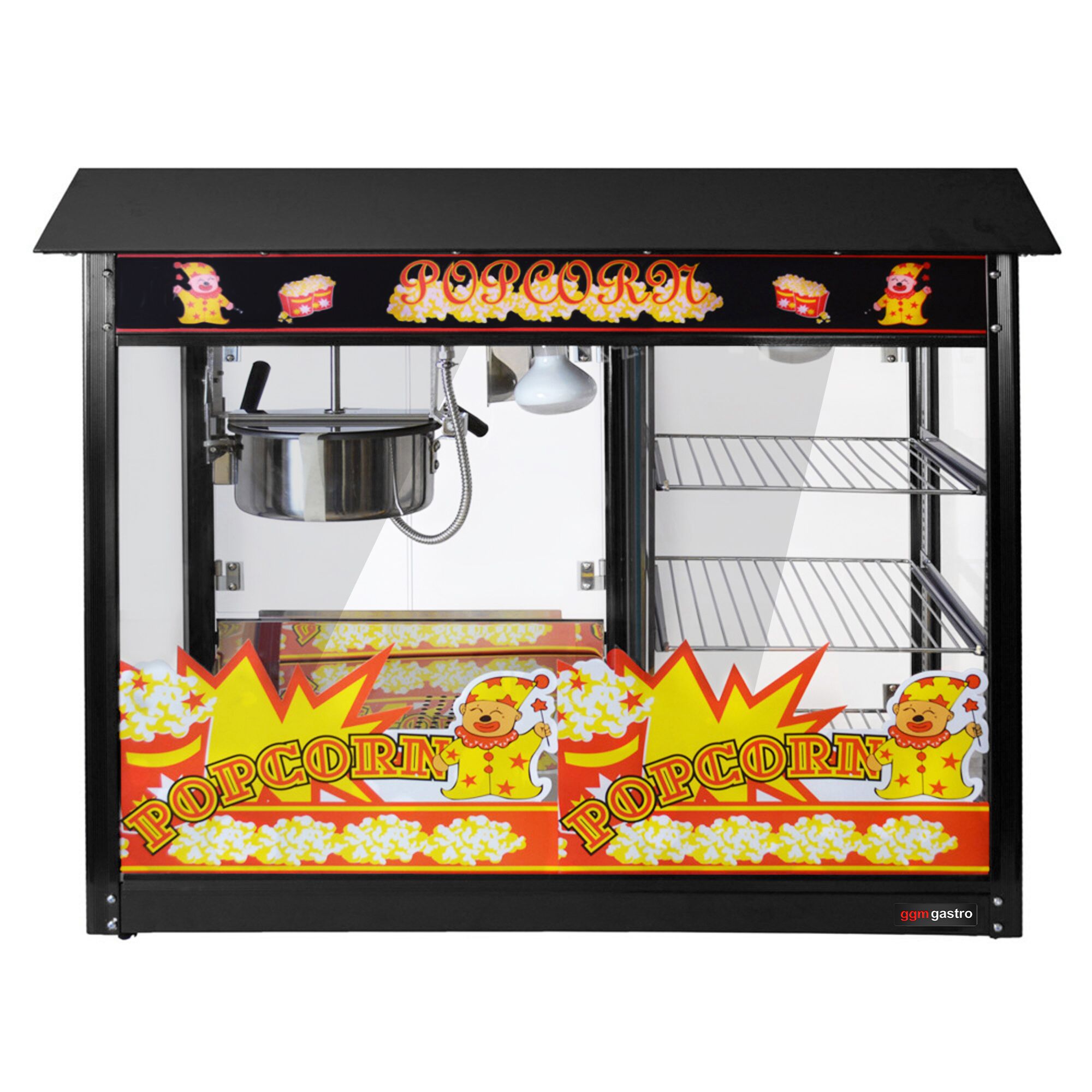 Machine à pop-corn professionnelle - 1,70kW - 5kg/h - avec 1 marmite(s) + 3 étagères chauffantes - Noir