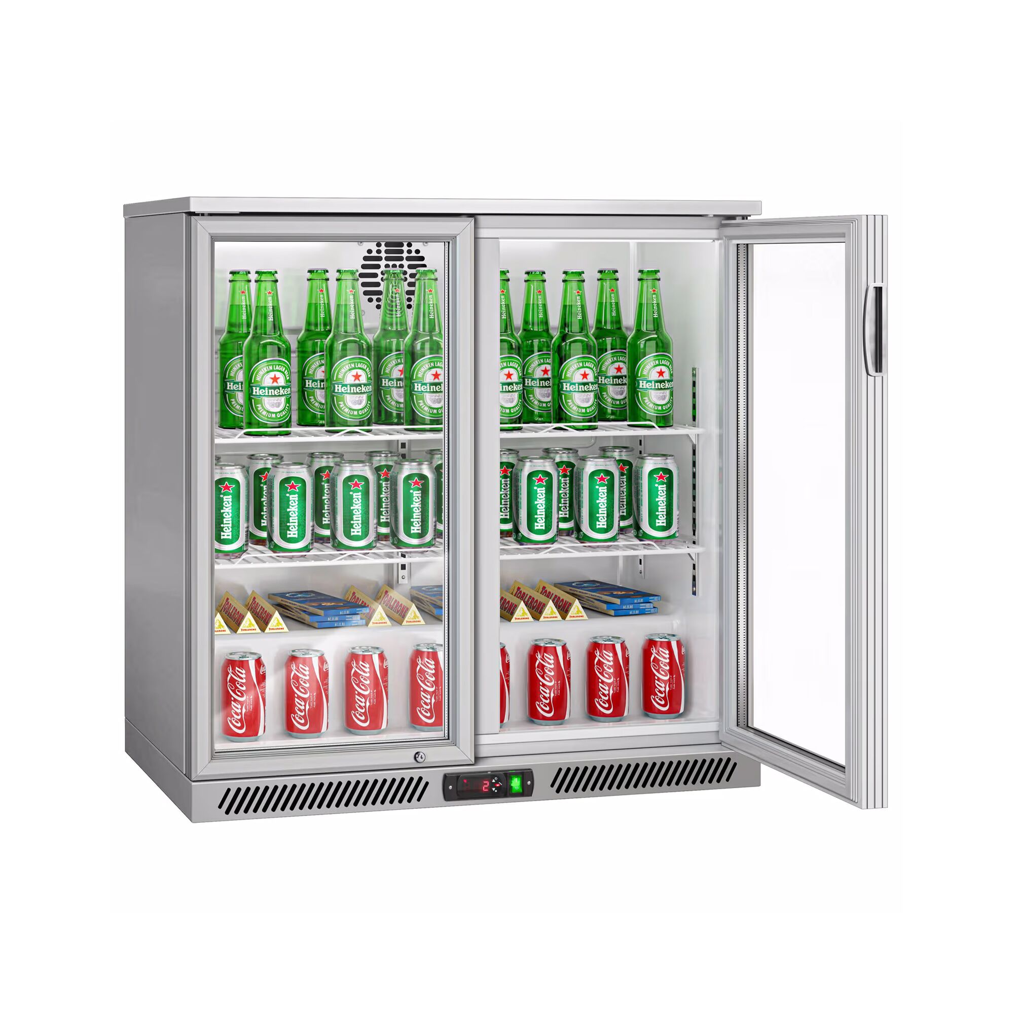 Réfrigérateur de bar – 900 mm – 220 litres – avec 2 portes vitrées battantes – Gris