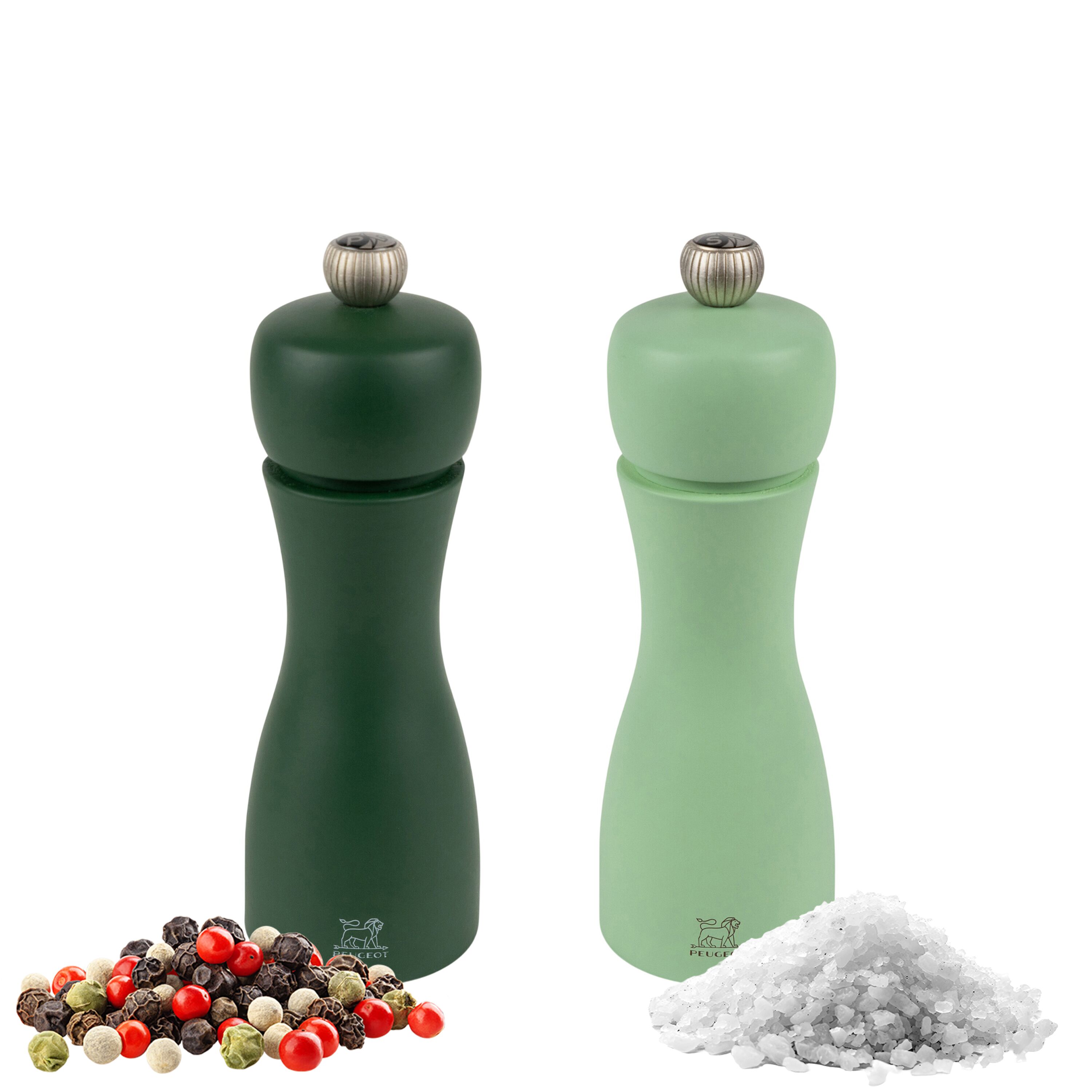 (6 pièces) PEUGEOT | TAHITI WASSER - Moulin à sel & à poivre - Bois - Vert - Hauteur : 150 mm