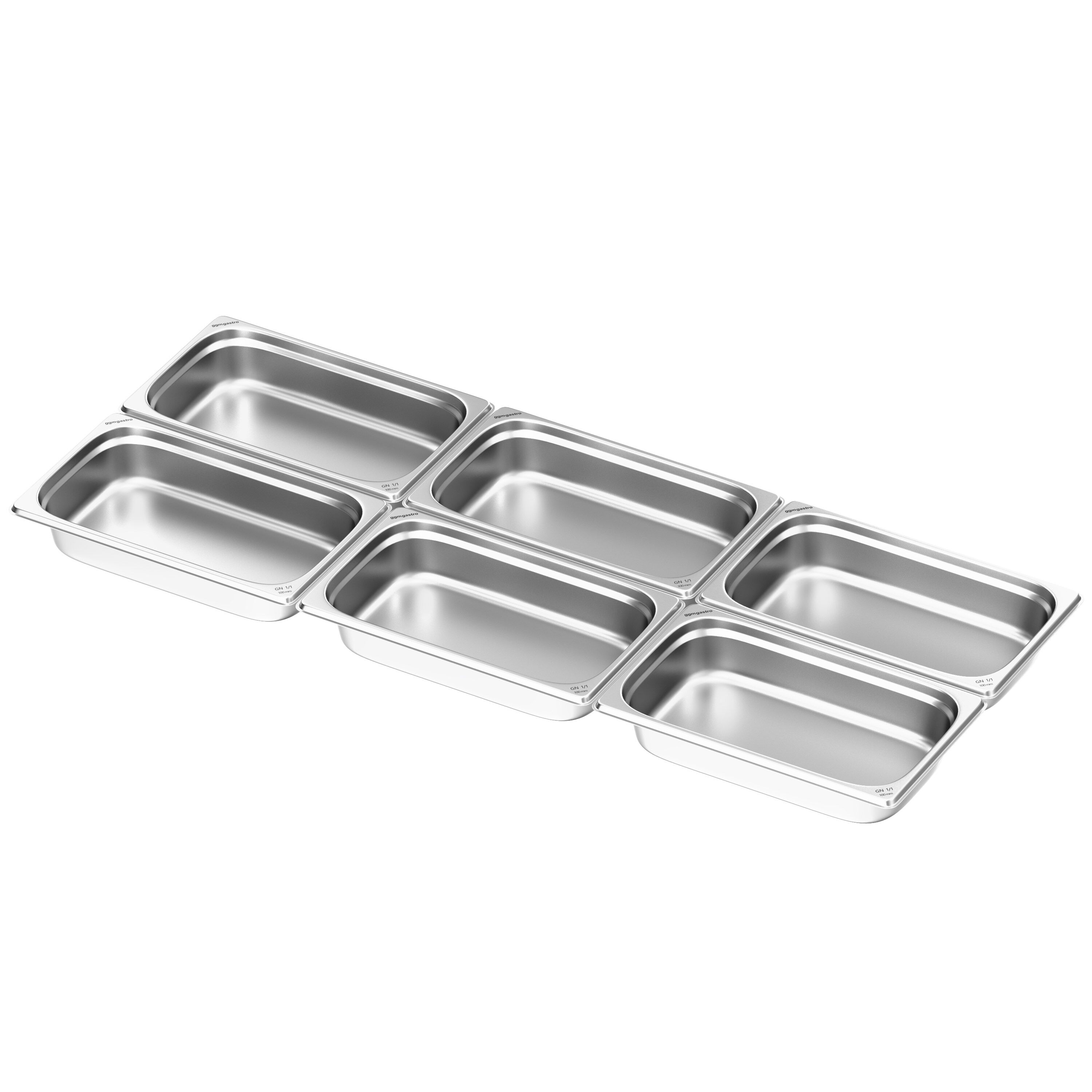 (6 pièces) Bac GN 1/1 en inox - Hauteur : 100 mm