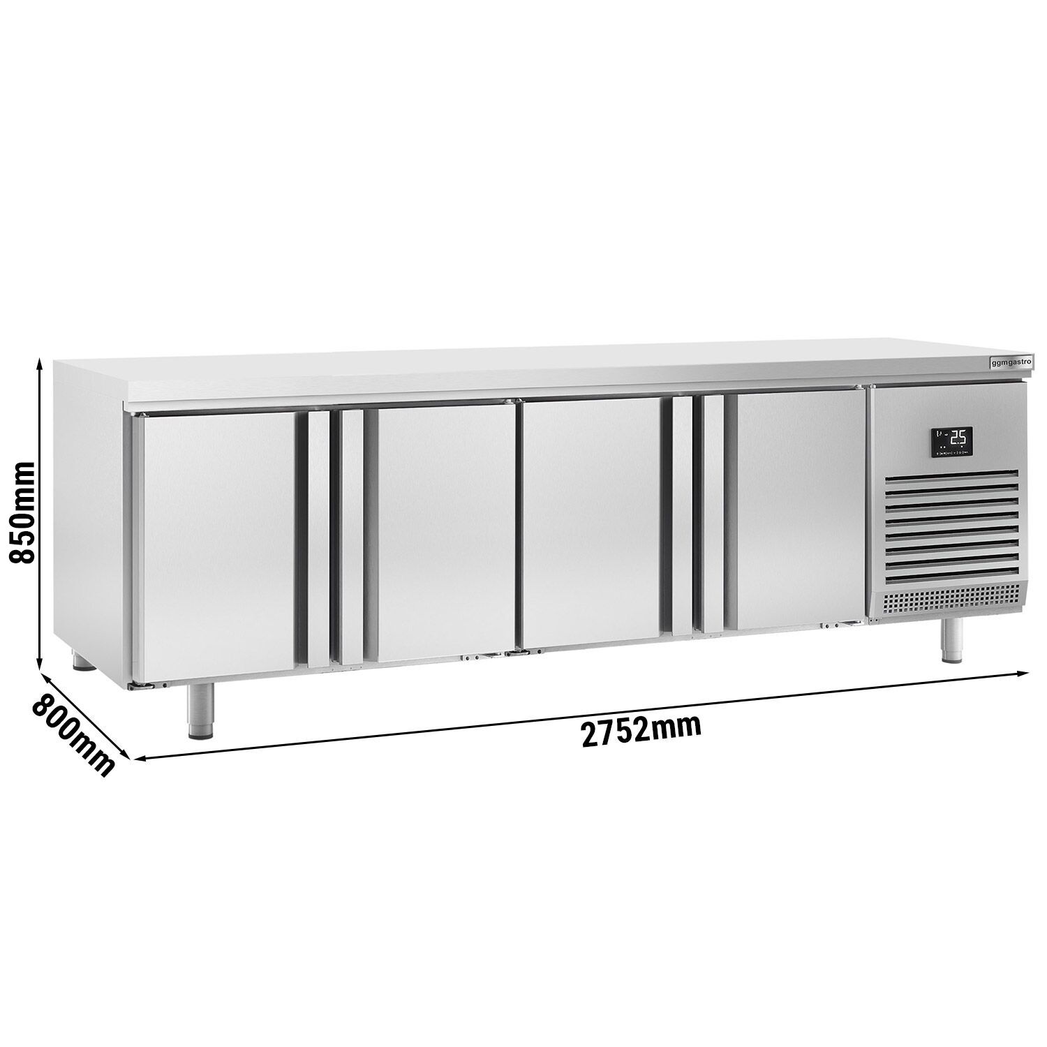 Table réfrigérée de boulangerie PREMIUM PLUS - 2752x800 mm - avec 4 portes