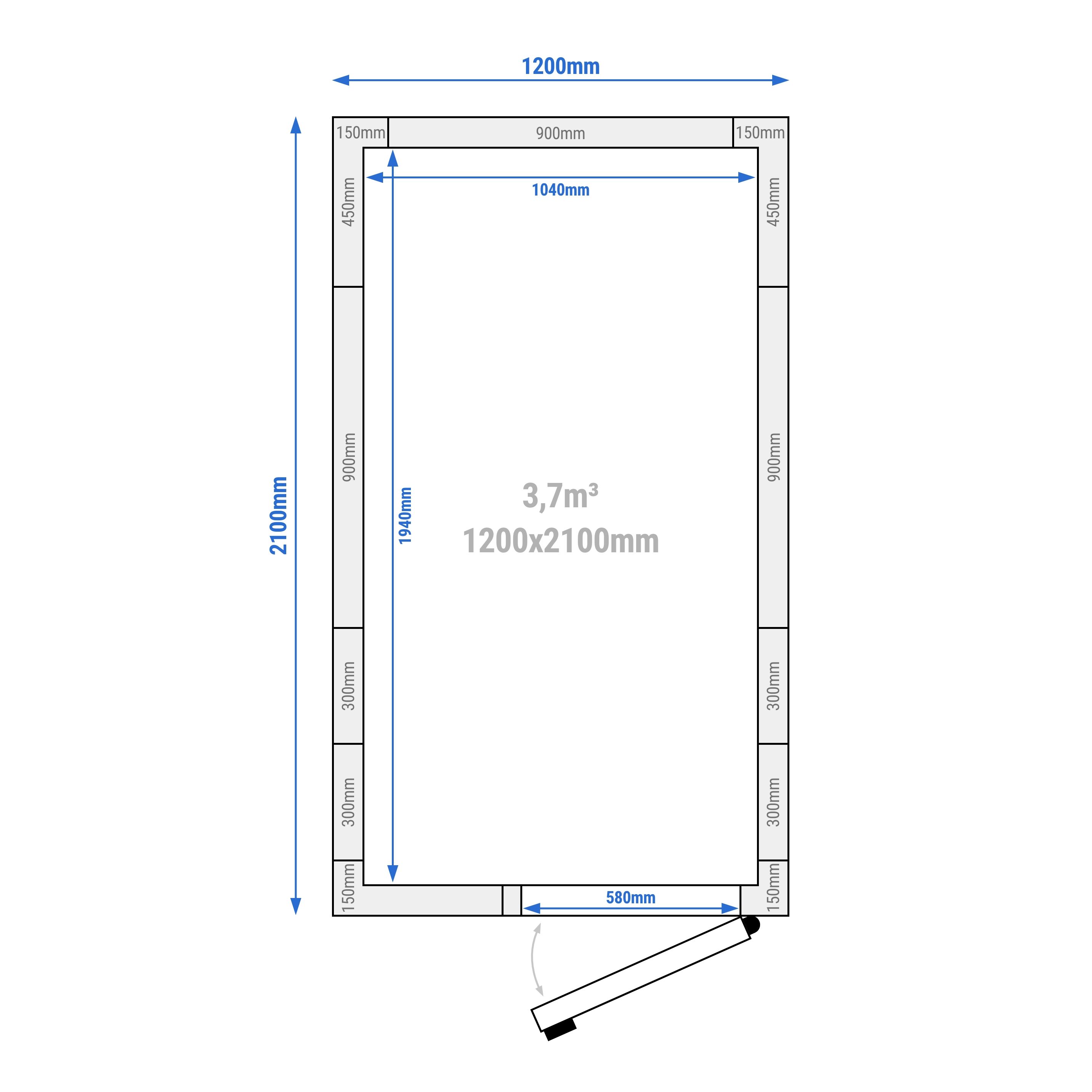 Chambre froide - 1200 x 2100 mm - 3,7 m³