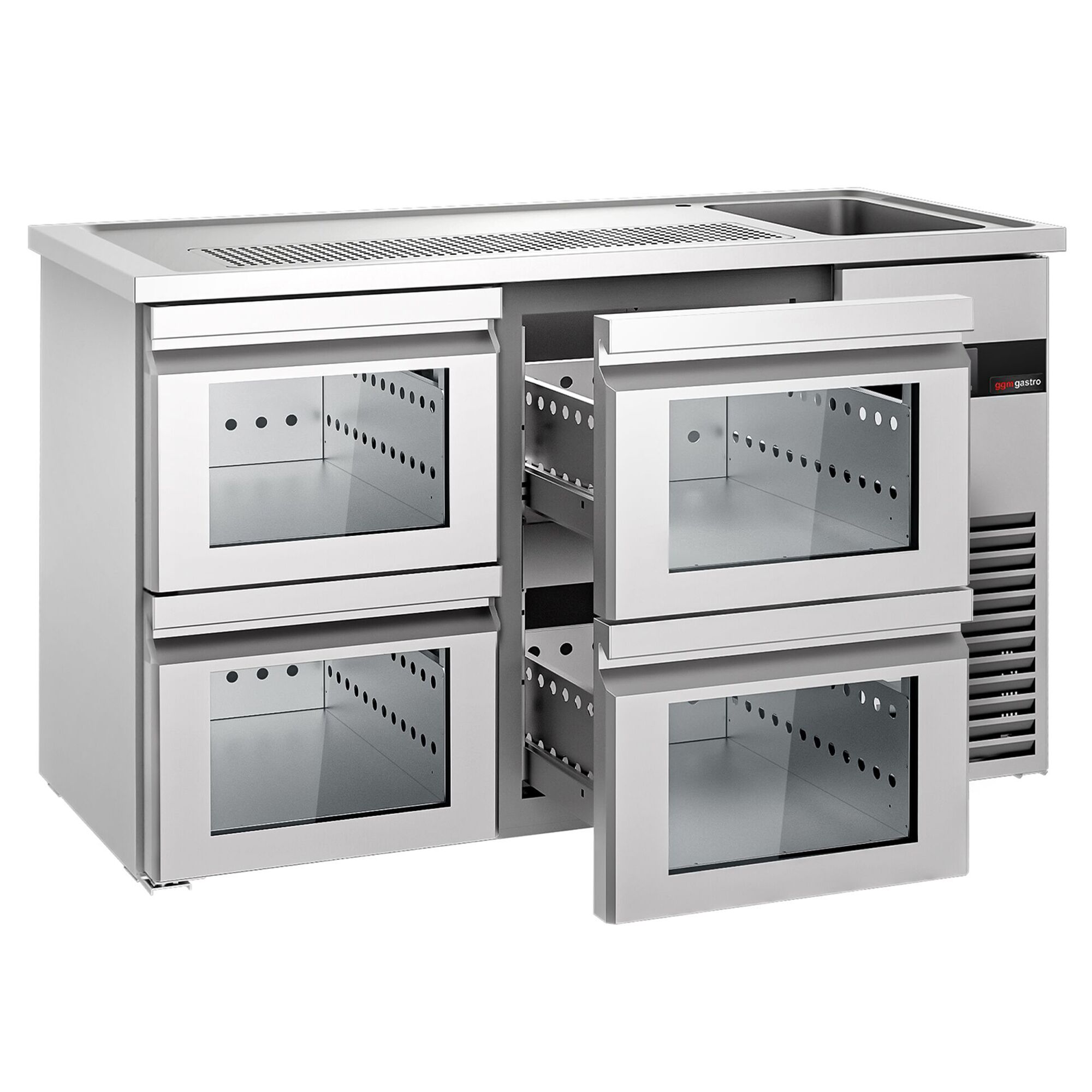 Comptoir de bar réfrigéré PREMIUM - 1550x700mm - 4 tiroirs en verre