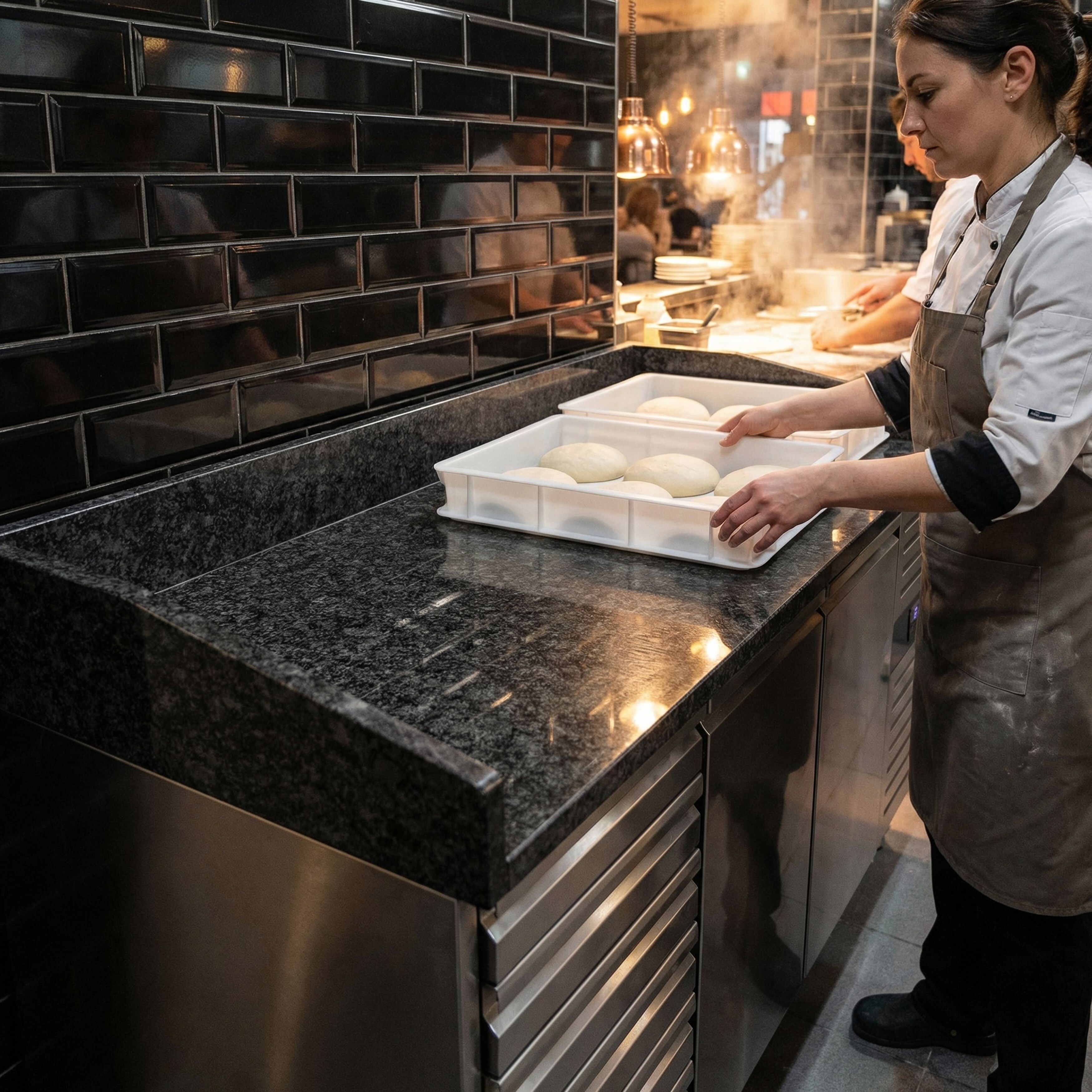 Pizzakylbänk PREMIUM - 2025x800 mm - granitskiva - med 2 dörrar & 7 lådor