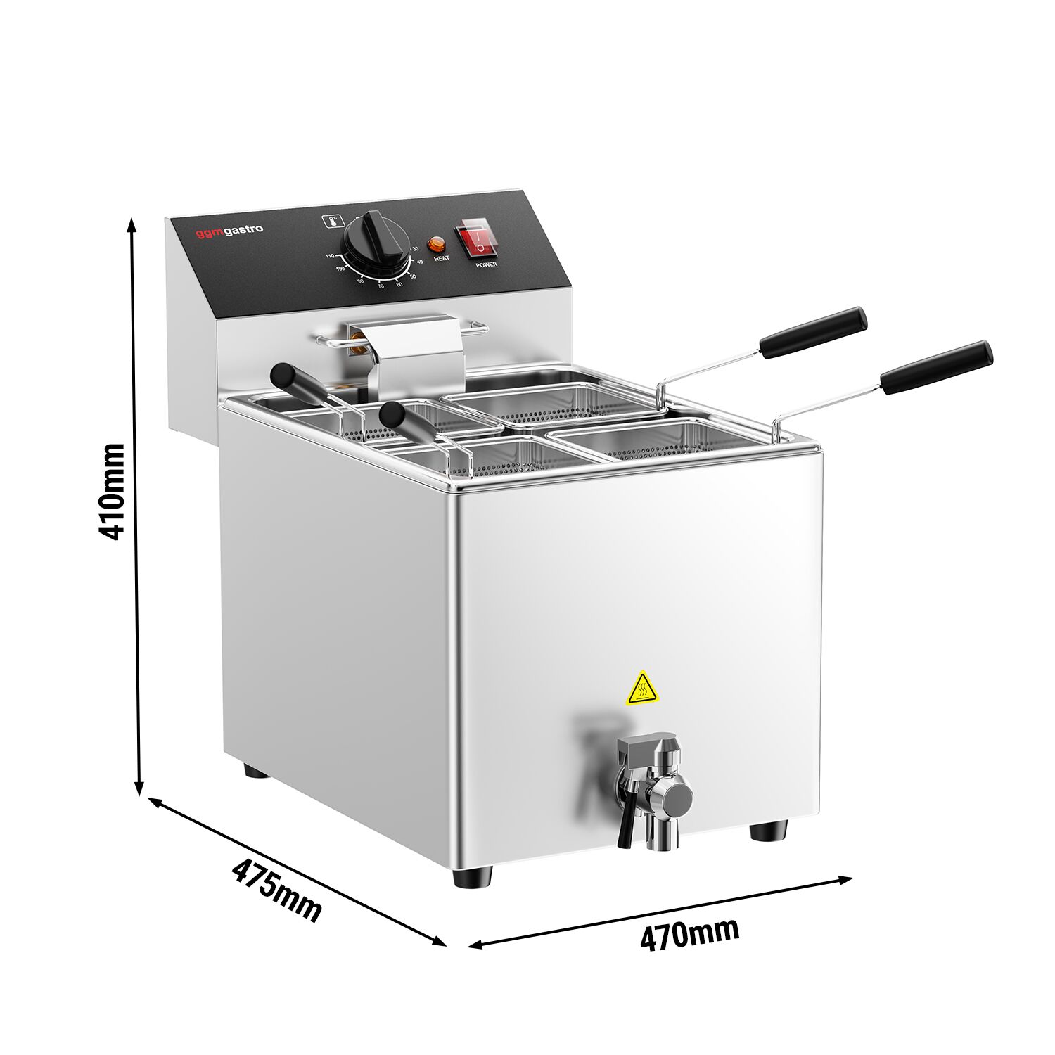 Cuiseur à pâtes électrique – 8 L – 3,25 kW – avec robinet de vidange – incl. 4 paniers
