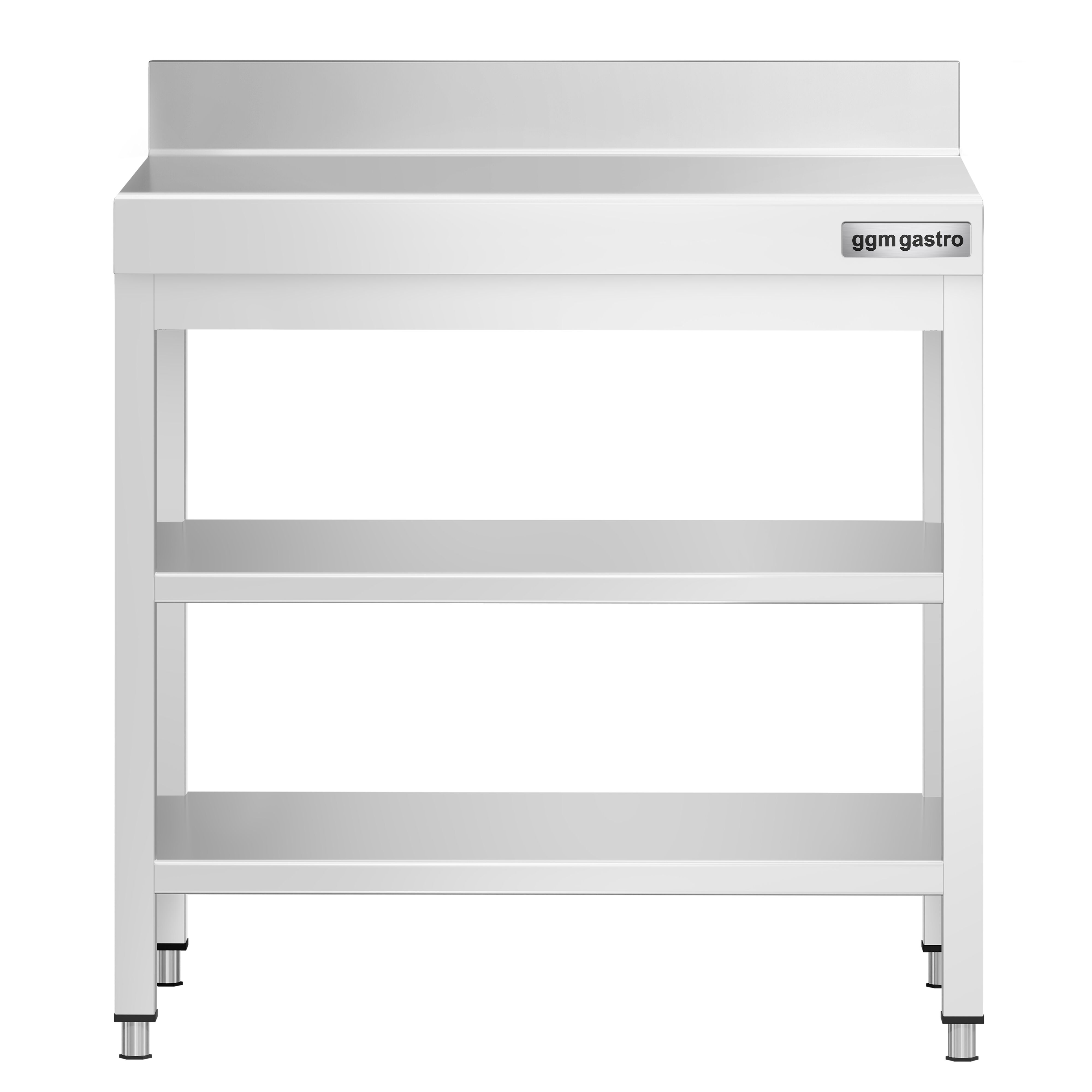 Table de travail inox PREMIUM - 600 x 700 mm - avec tablette inférieure, Dosseret & Tablette intermédiaire