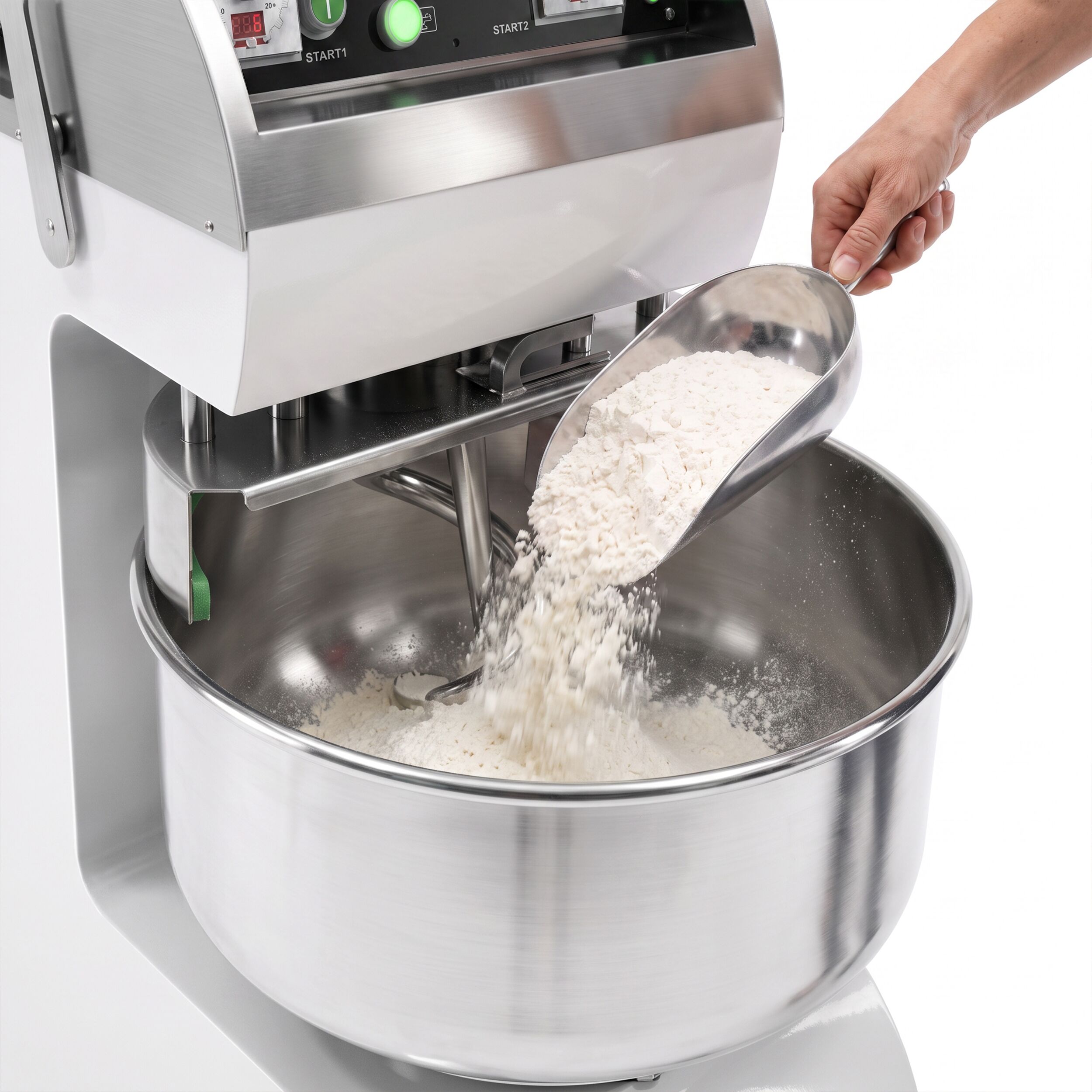 Impastatrice a spirale per panifici - 70L / 40kg - 2 velocità - testa fissa - a doppio motore - con timer - 400V trifase - per impasti ad alta idratazione