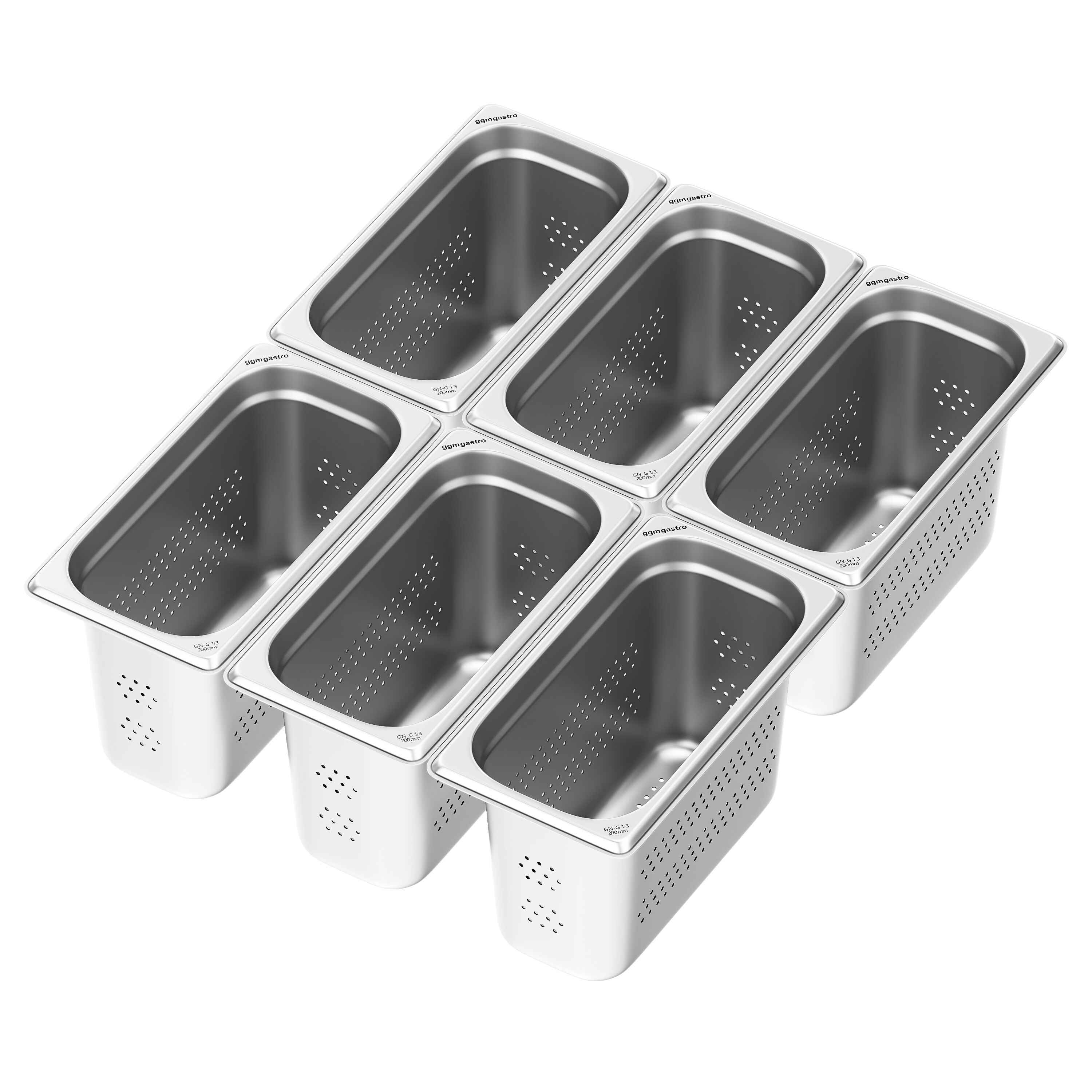 (6 pièces) Récipients en acier inoxydable GN 1/3 - perforés - hauteur : 200mm