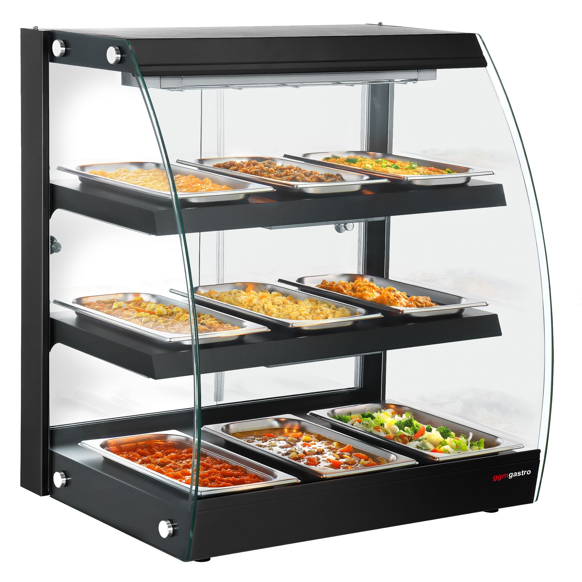 Warmhaltevitrine - 650mm - 1,16 kW - mit 3 Ablagen - Schwarz