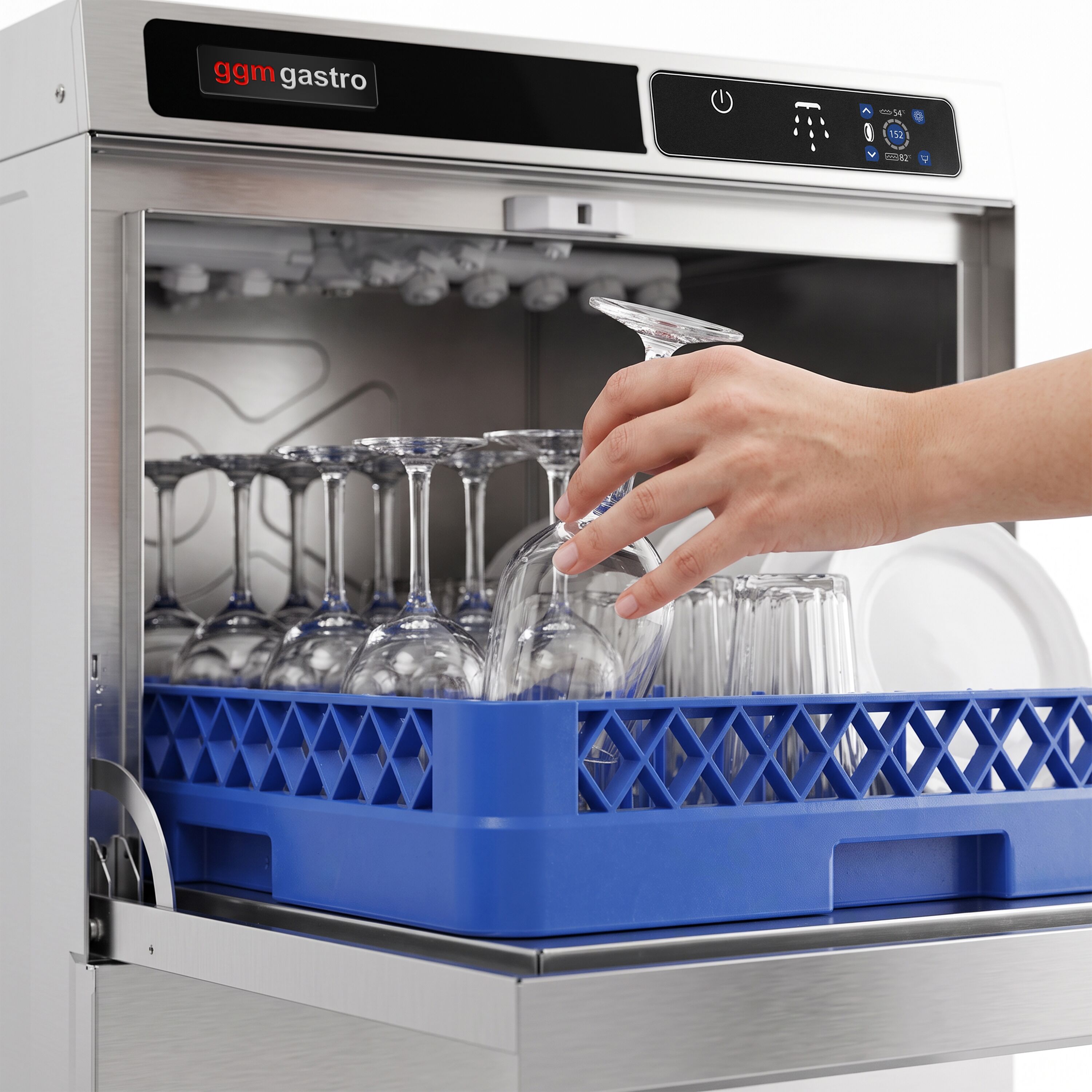 Undercounter Commercial Dishwasher - 500mm Basket - Touch Controls - 3.6kW - with Drain, Rinse Aid & Detergent Pumps