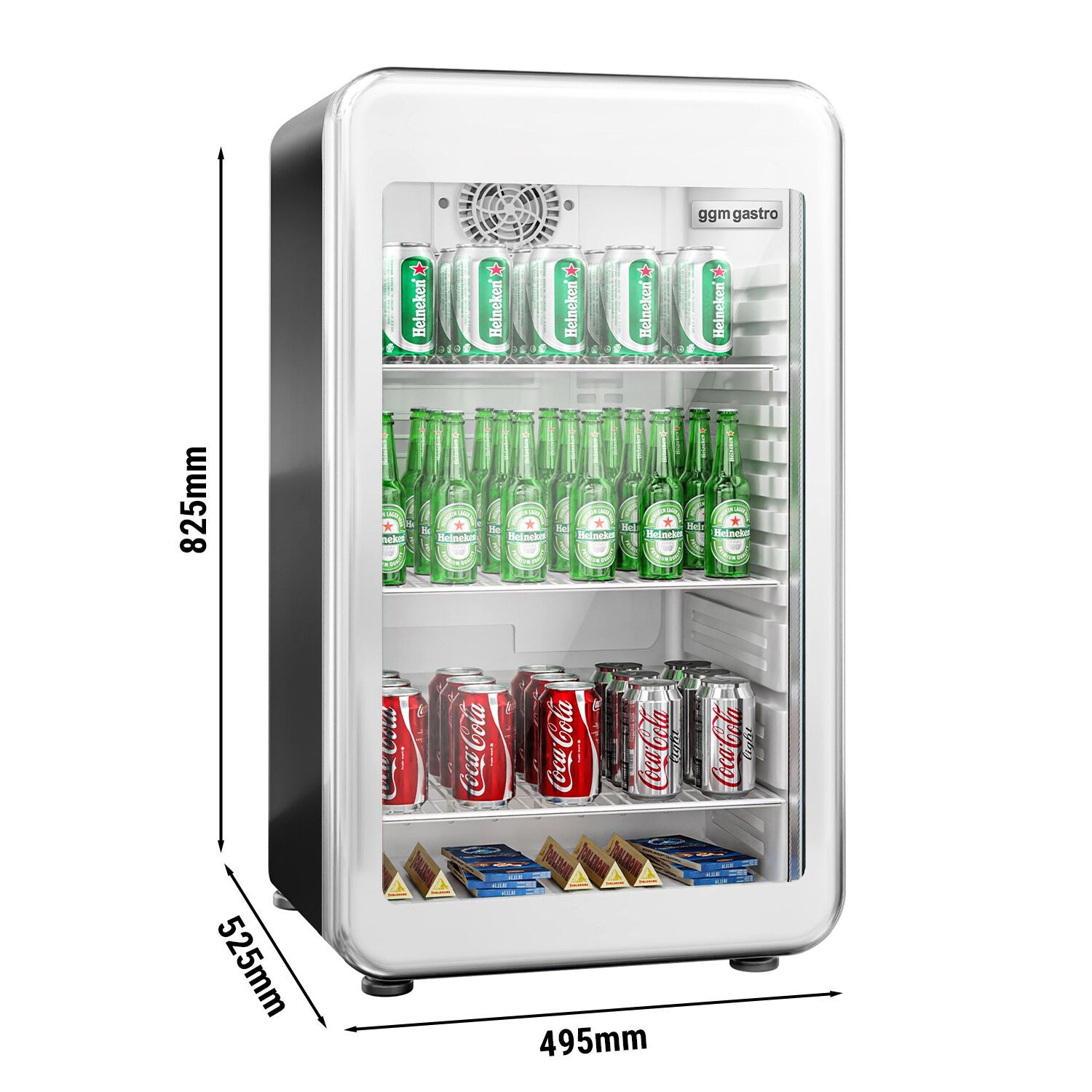 Minibar - 495mm - 113L - avec 1 porte en verre - Noir - double vitrage, porte réversible
