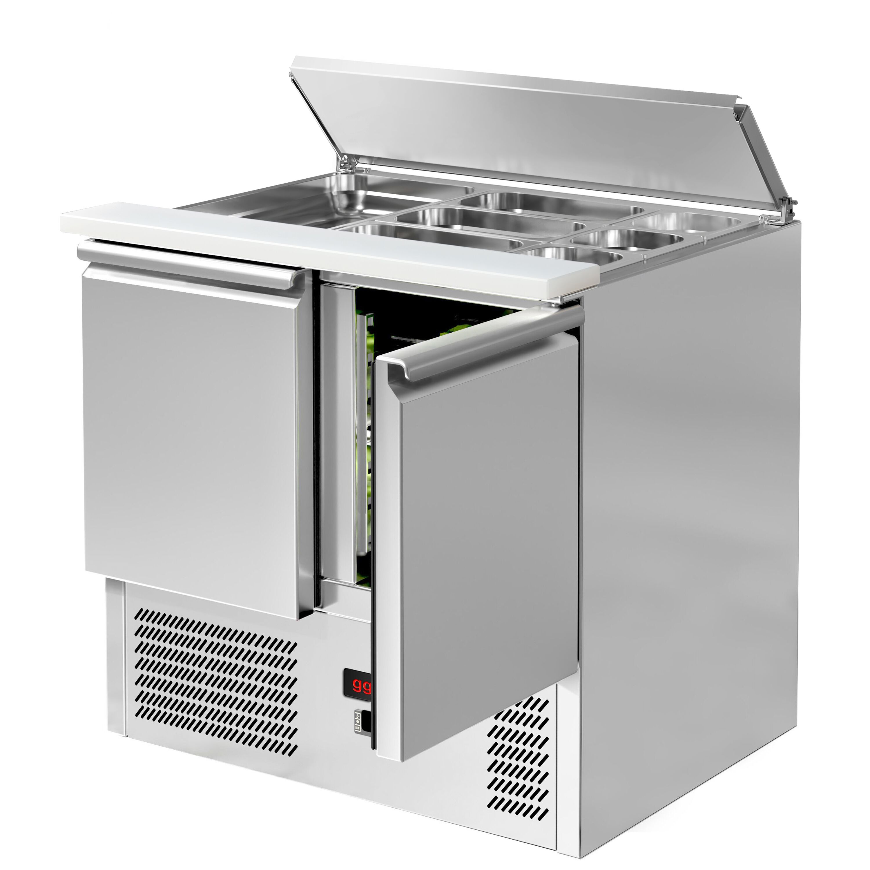 Saladette réfrigérée ECO - 903mm - 240L - 2 portes - avec découpe pour 2x GN 1/1 & 3x GN 1/6 & Couvercle inox