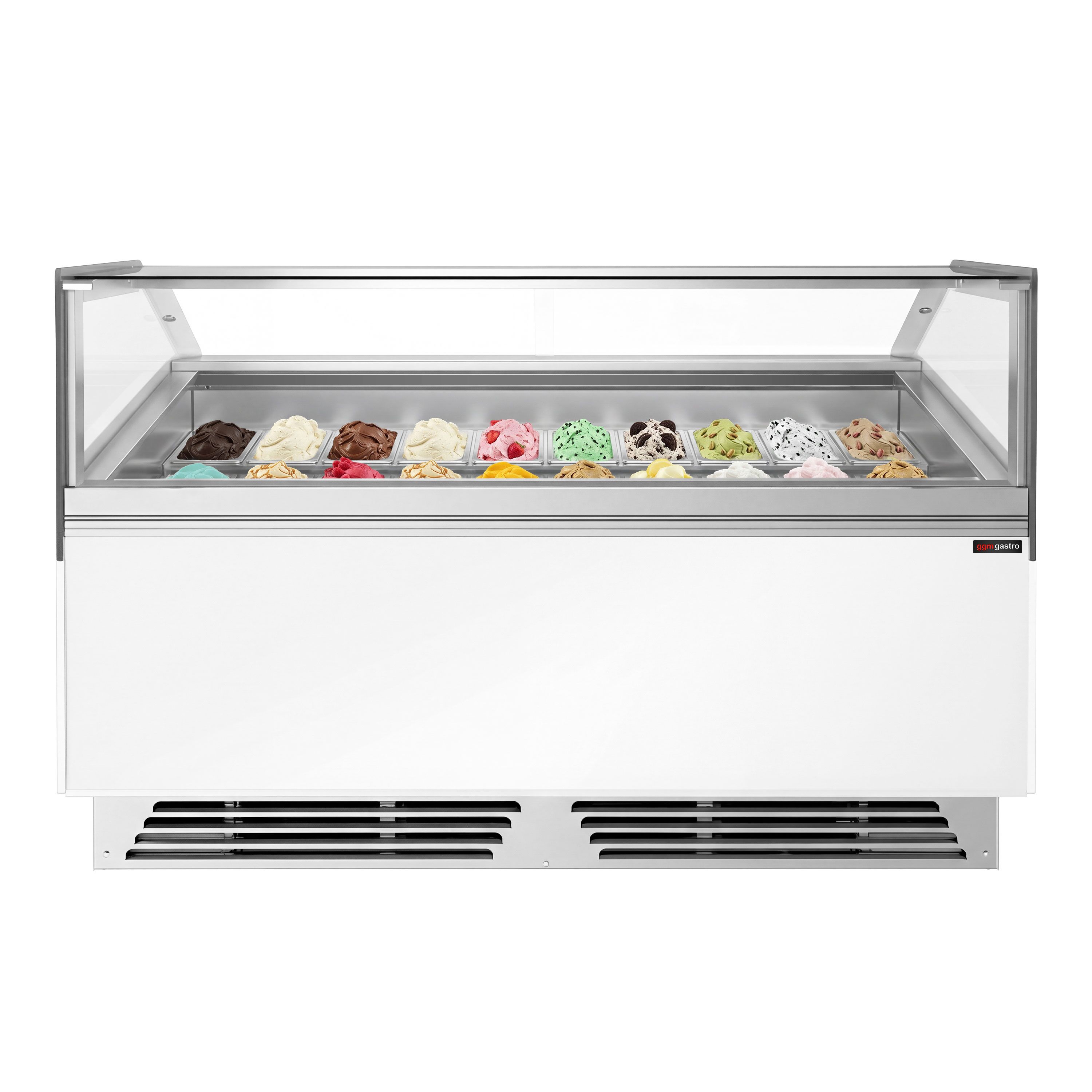 Vitrine à glace ADAM – 1700 mm – refroidissement ventilé – pour 18 bacs à glace de 5 litres ou 12 bacs à glace de 7 litres – Blanc