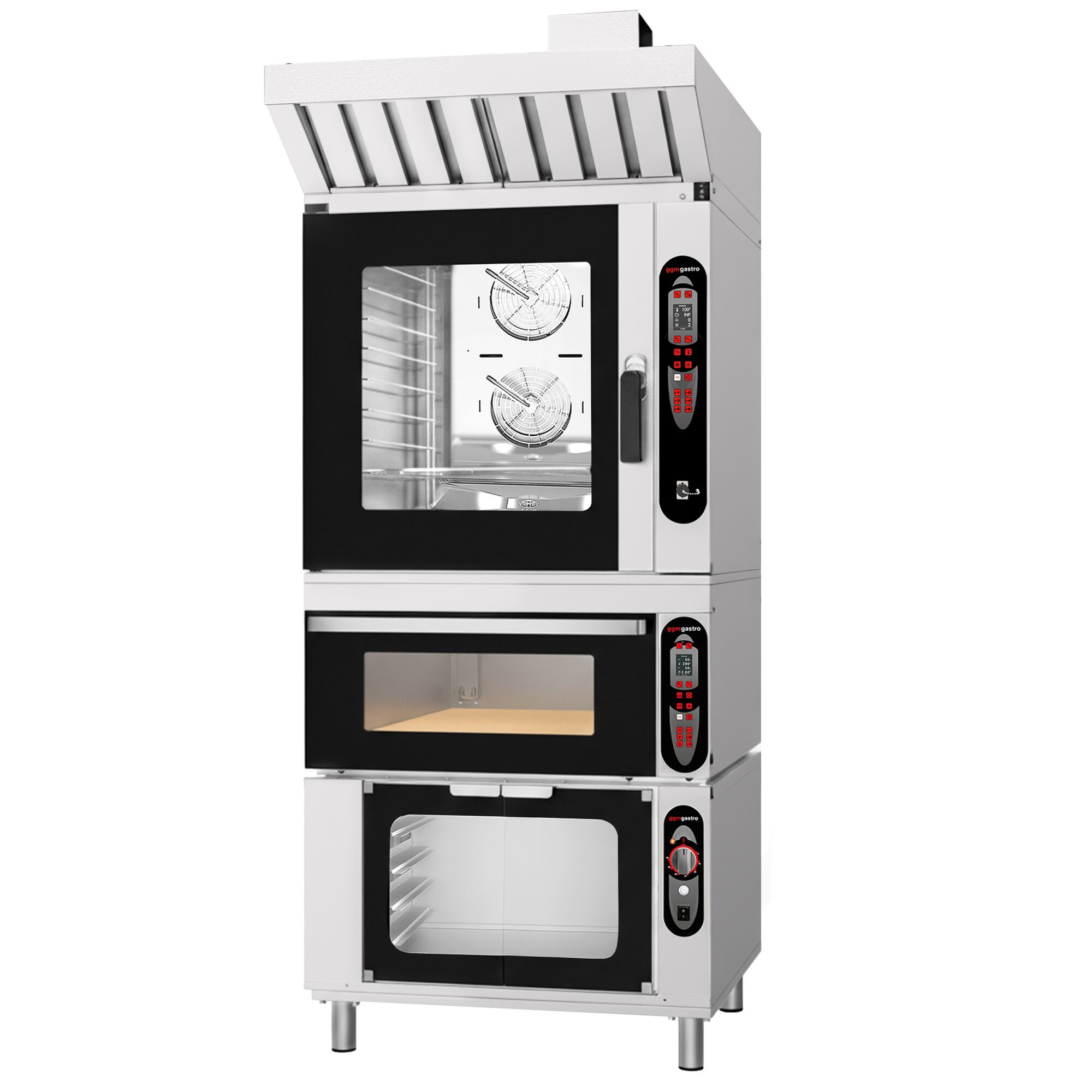 Four mixte de boulangerie – Digital – 6x EN 600 × 400 – incl. système de lavage, hotte, four à étages & étuve 12x EN 600 × 400