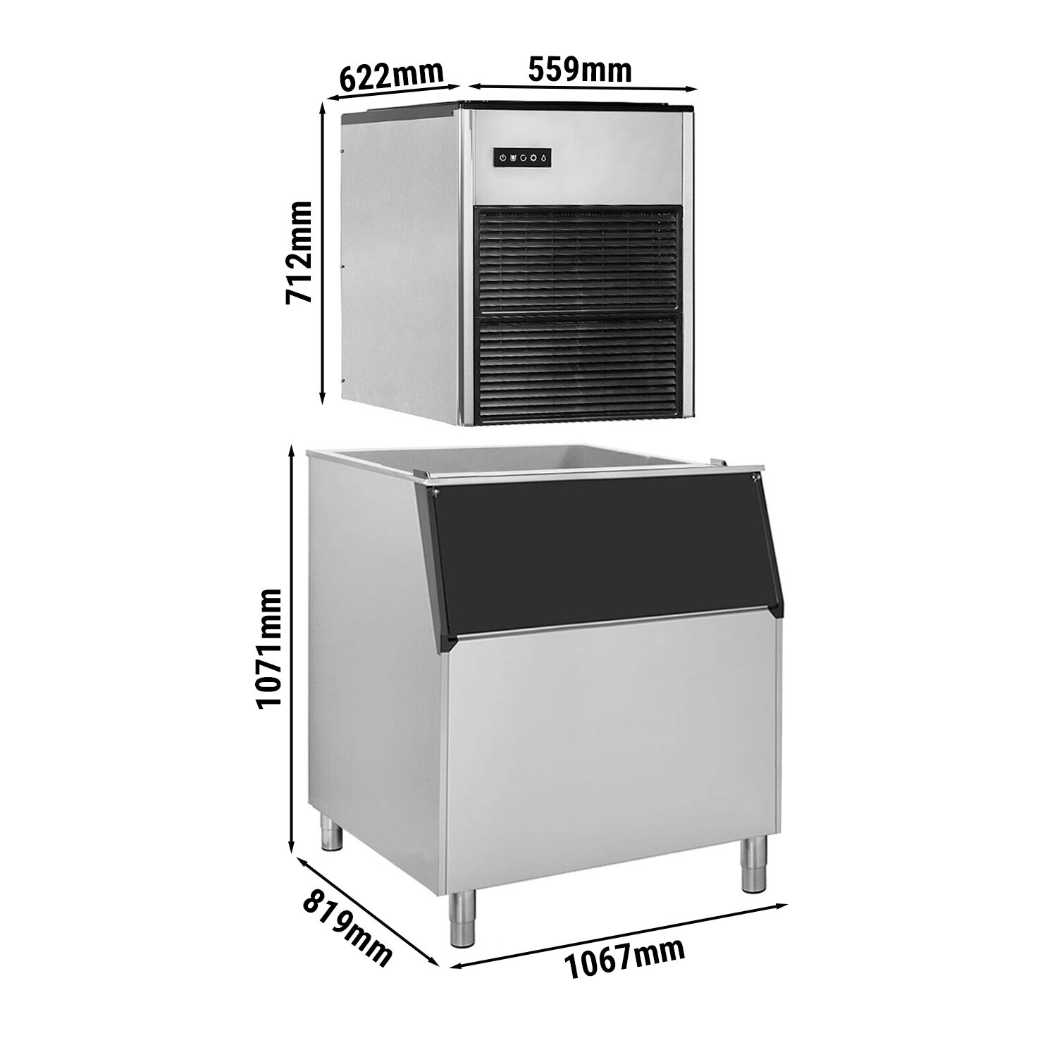 Machine à glaçons - Nugget - 335 kg/24 h - y Bac à glaçons