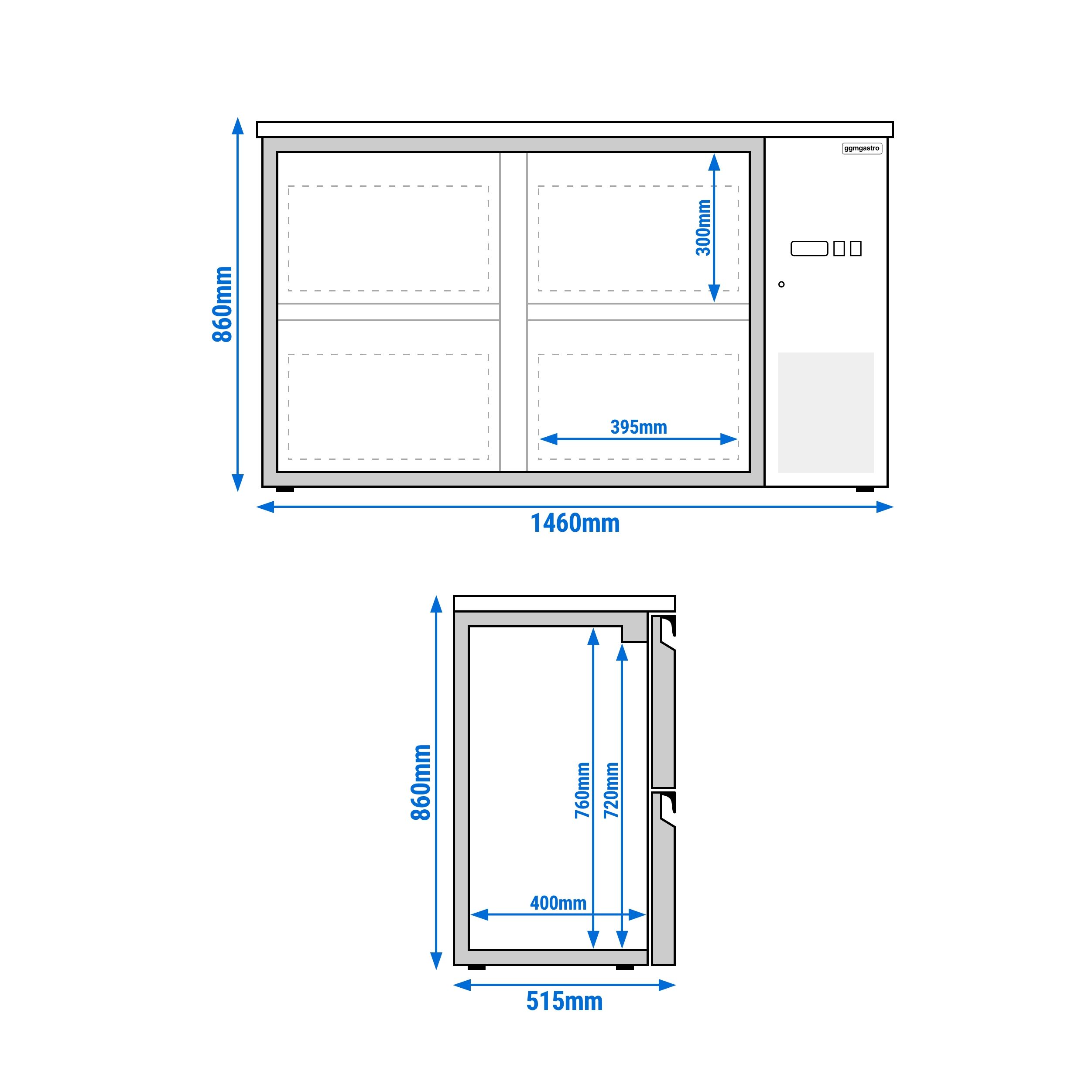 Commercial Back Bar Cooler ECO – 1460 mm – with 4 Glass Drawers – with RGB LED Lighting