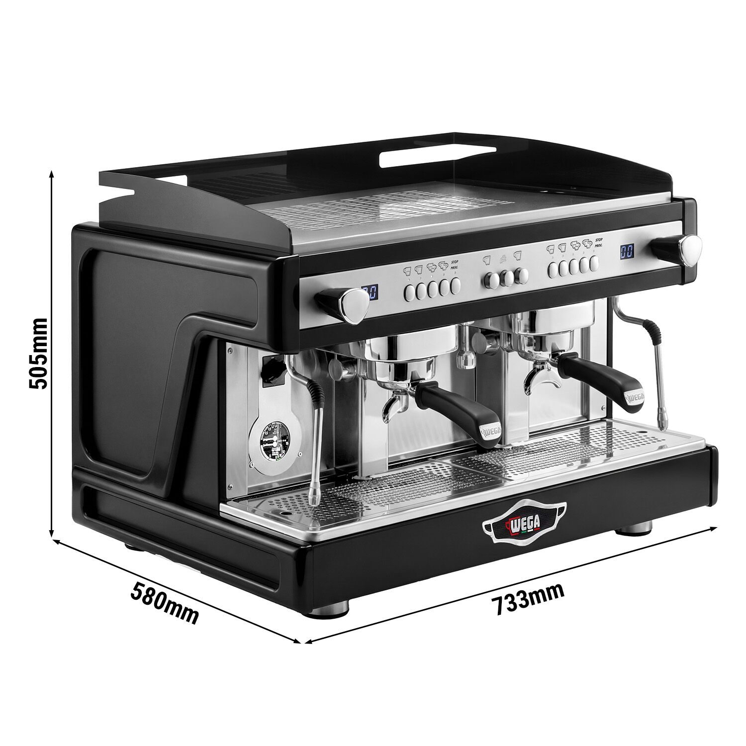 WEGA | Airy - Siebträgermaschine - 2 Gruppig - 3,85 kW - mit Shot Counter - Schwarz