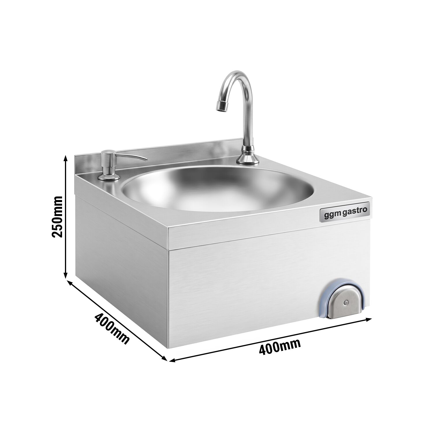 Hand washbasin – with tap, soap dispenser, knee-operated control and rim