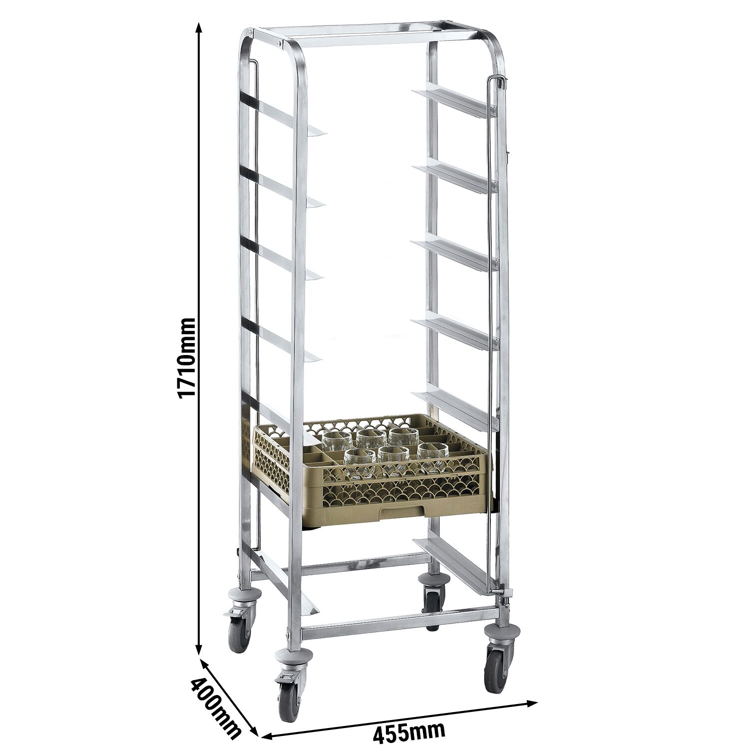 Chariot de transport pour paniers à vaisselle en acier inoxydable - 455x400mm - avec poignée