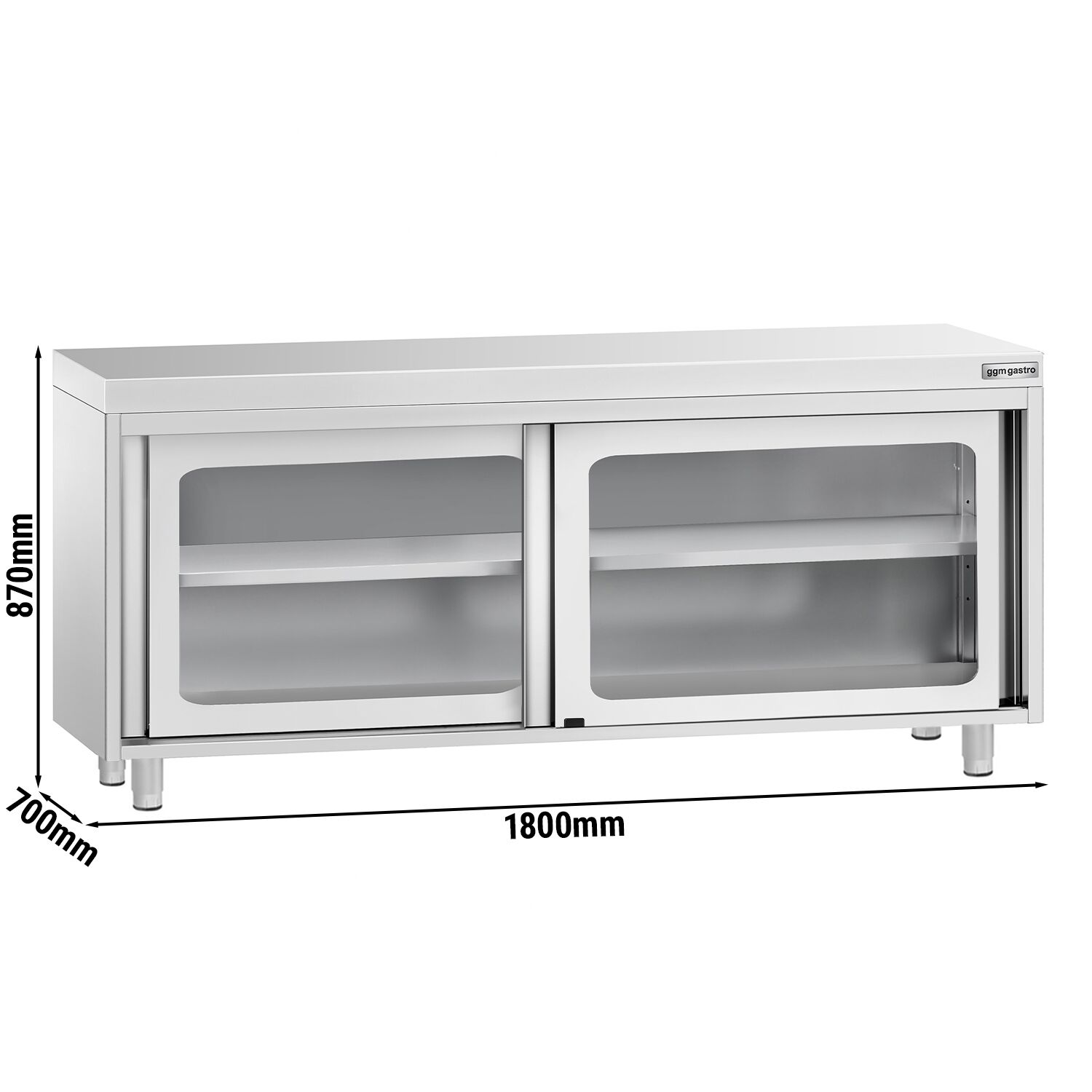 Table armoire en acier inoxydable PREMIUM - 1800x700mm - avec portes coulissantes vitrées et étagère basse