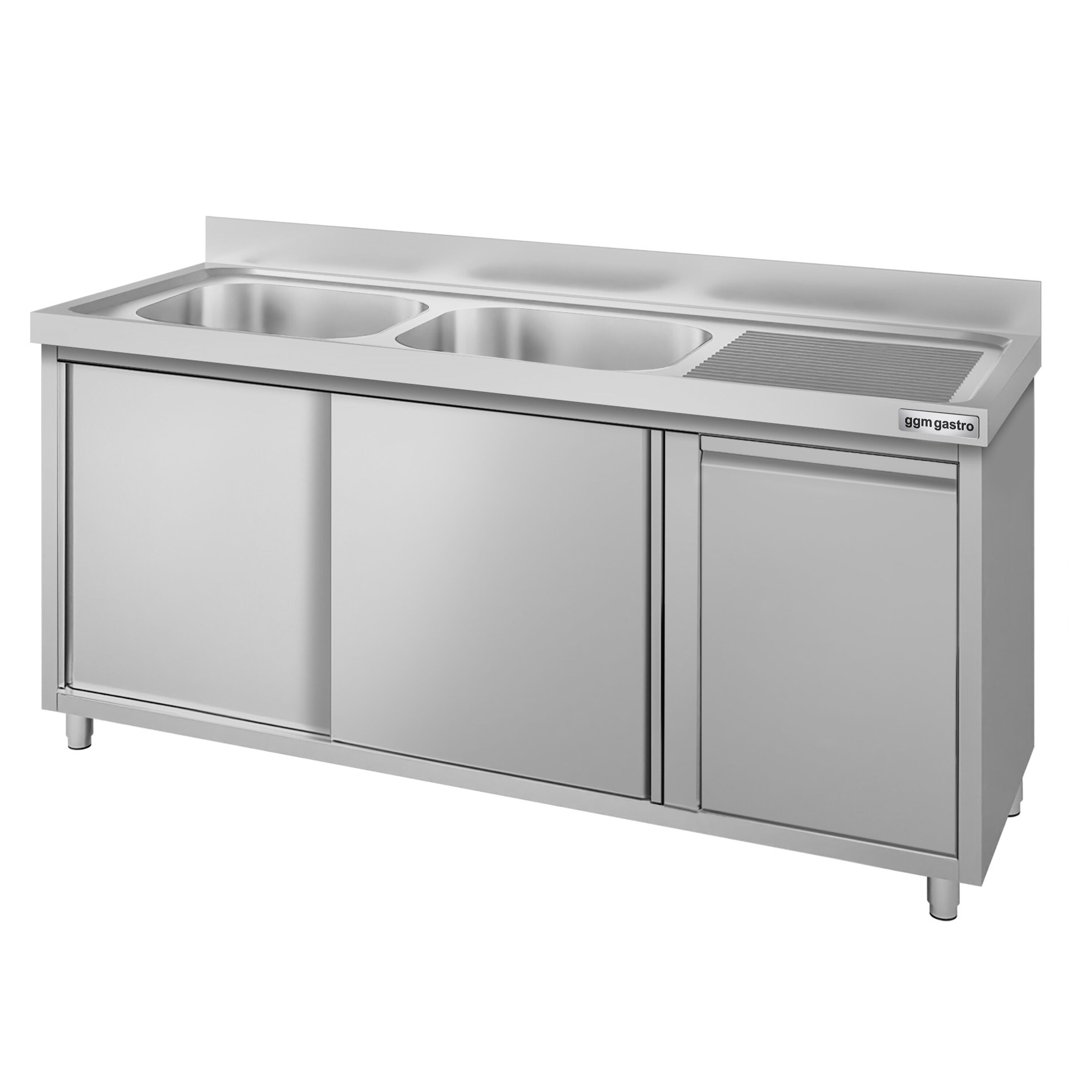 Meuble évier ECO - 1600 x 600 mm - avec poubelle & 2 bacs à gauche