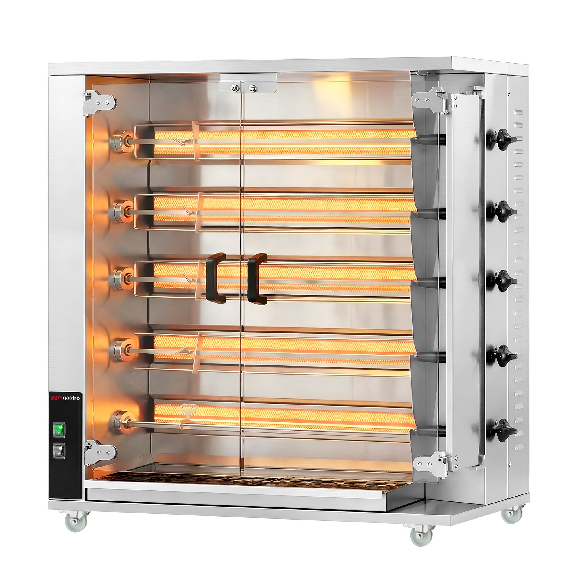 Gaz Rôtissoire à poulets Verticale - 5 broches - avec pour jusqu’à 25 poulets - 23,5kW
