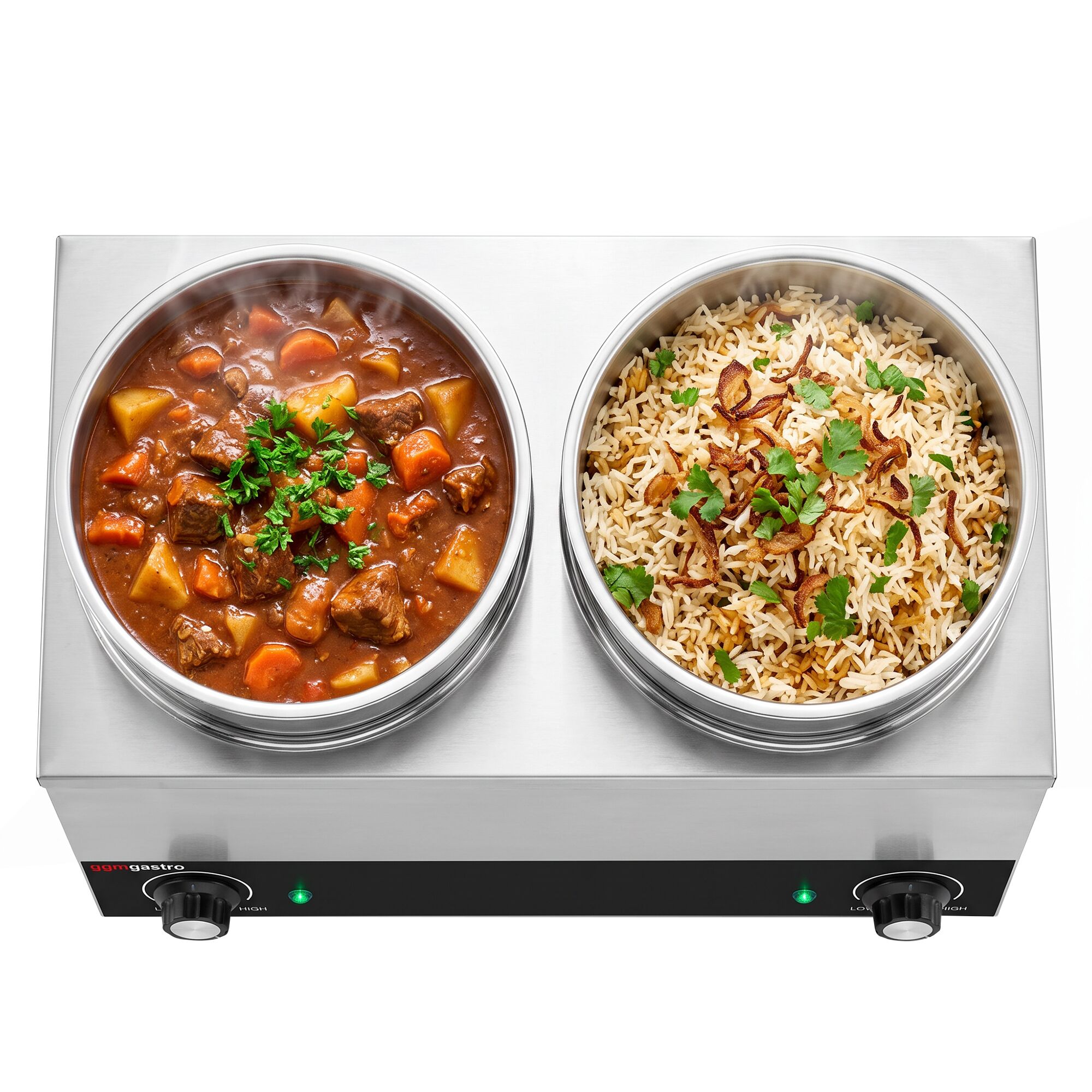 Commercial Bain Marie Soup & Sauce Warmer - Wet Heat - 13L - 400W - 2 Round Pots with each 6,5L